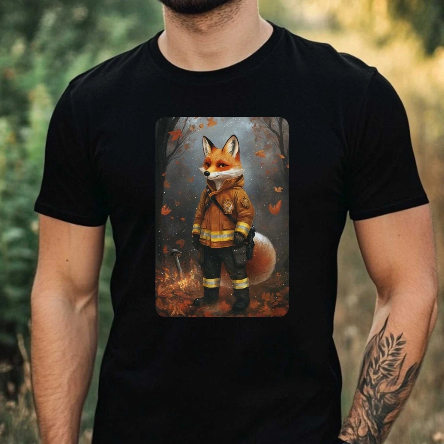 Mens Fox as Firefighter Motif Cotton T-Shirt Size XS to 5XL Unisex T-shirt, Sweatshirt, Hoodie, Long Sleeve Tee - T-Shirt, Sweatshirt, Hoodie