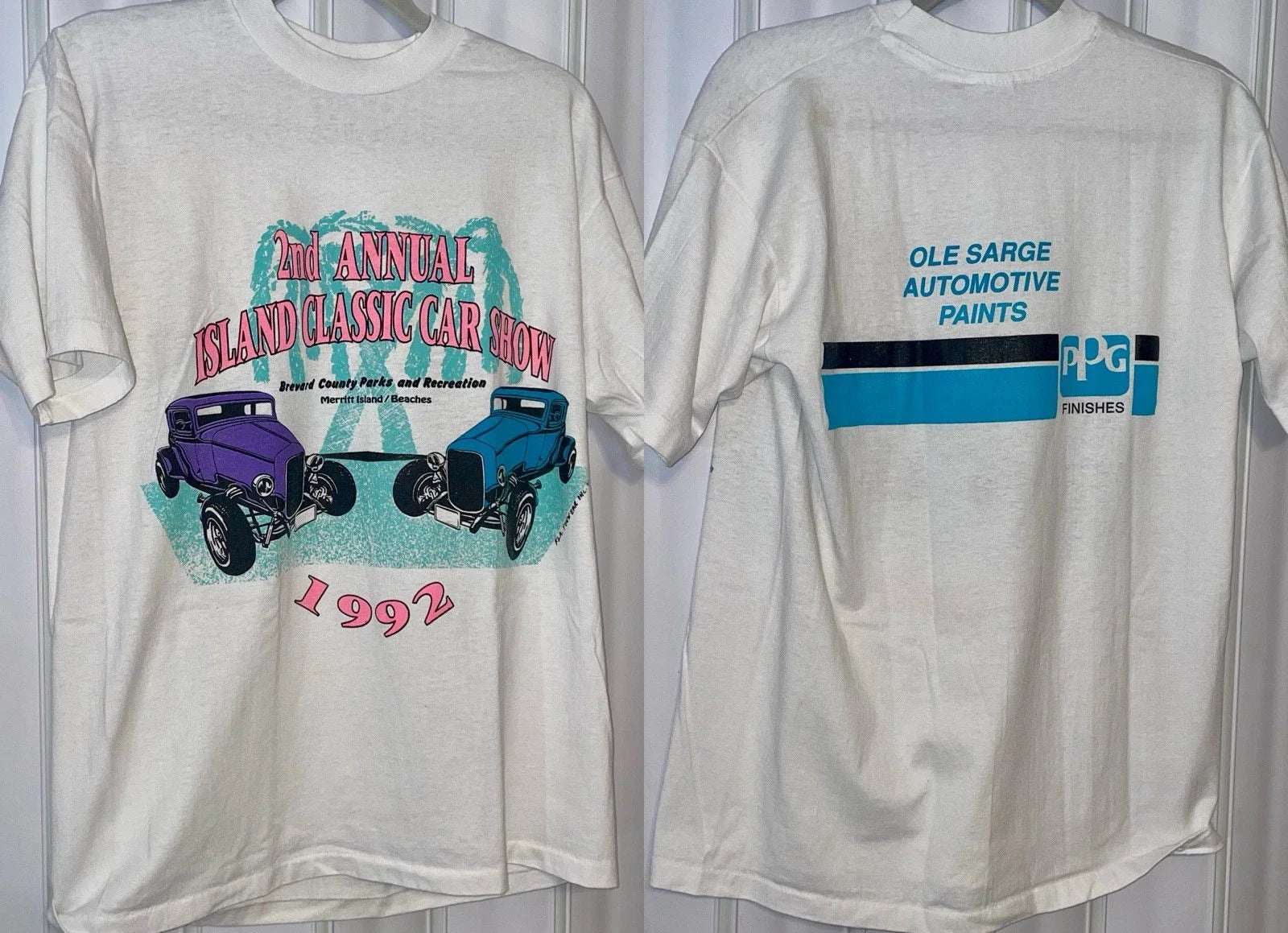 VTG Brevard County FL 2nd Car Show TShirt 90s 2Sided Graphic S/Sleeve MensL Y2K Unisex T-shirt, Sweatshirt, Hoodie, Long Sleeve Tee - T-Shirt, Sweatshirt, Hoodie