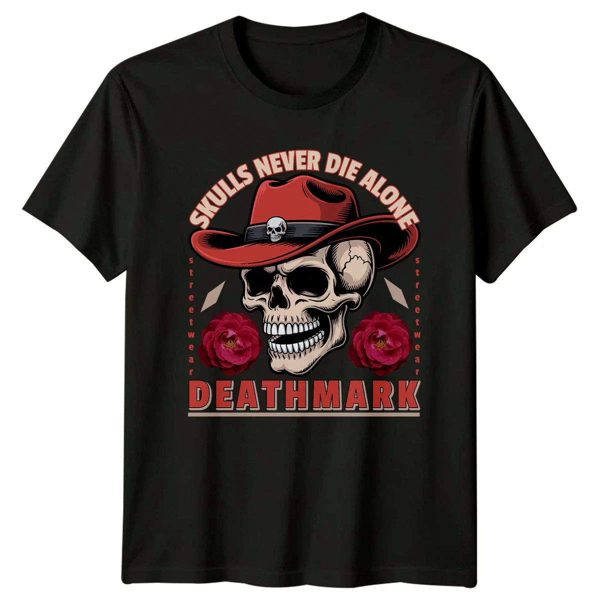 Skulls Never Die Alone T-Shirt Western Skull Streetwear Gothic Birthday Gift Unisex T-shirt, Sweatshirt, Hoodie, Long Sleeve Tee - T-Shirt, Sweatshirt, Hoodie