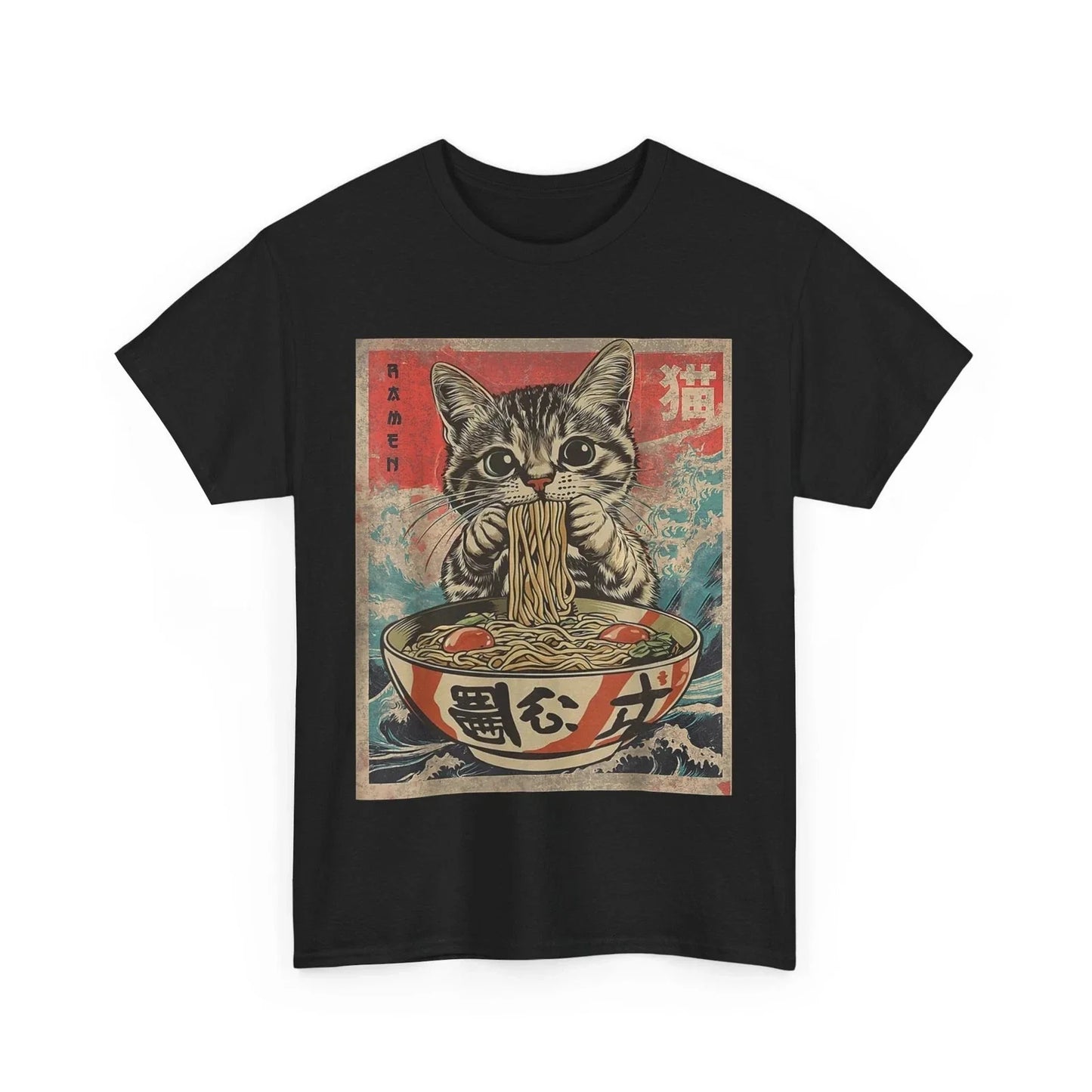Cat Eating Ramen Noodles Kawaii Anime Manga Japanese FoodT-Shirt Unisex T-shirt, Sweatshirt, Hoodie, Long Sleeve Tee - T-Shirt, Sweatshirt, Hoodie