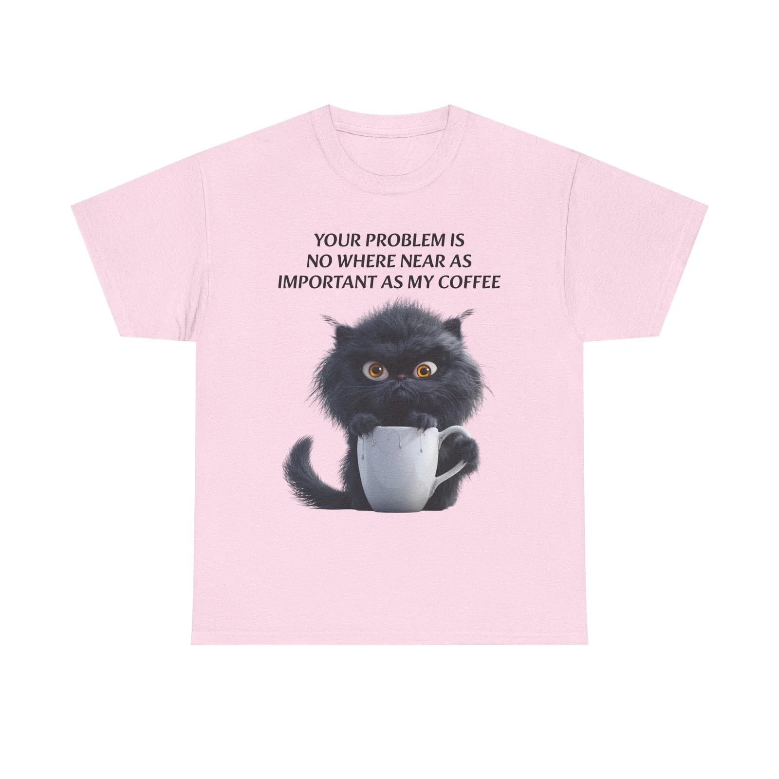 Grumpy Black Cat with Coffee T-Shirt | Funny Coffee Cat Tee Unisex T-shirt, Sweatshirt, Hoodie, Long Sleeve Tee - T-Shirt, Sweatshirt, Hoodie