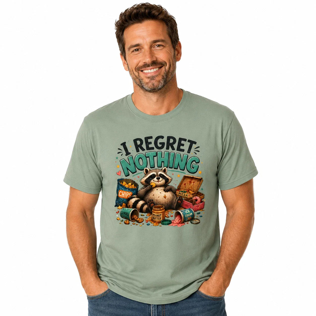 I Regret Nothing Raccoon T-Shirt Funny Snack Lover Graphic Tee Unisex Gift Shirt Unisex T-shirt, Sweatshirt, Hoodie, Long Sleeve Tee - T-Shirt, Sweatshirt, Hoodie