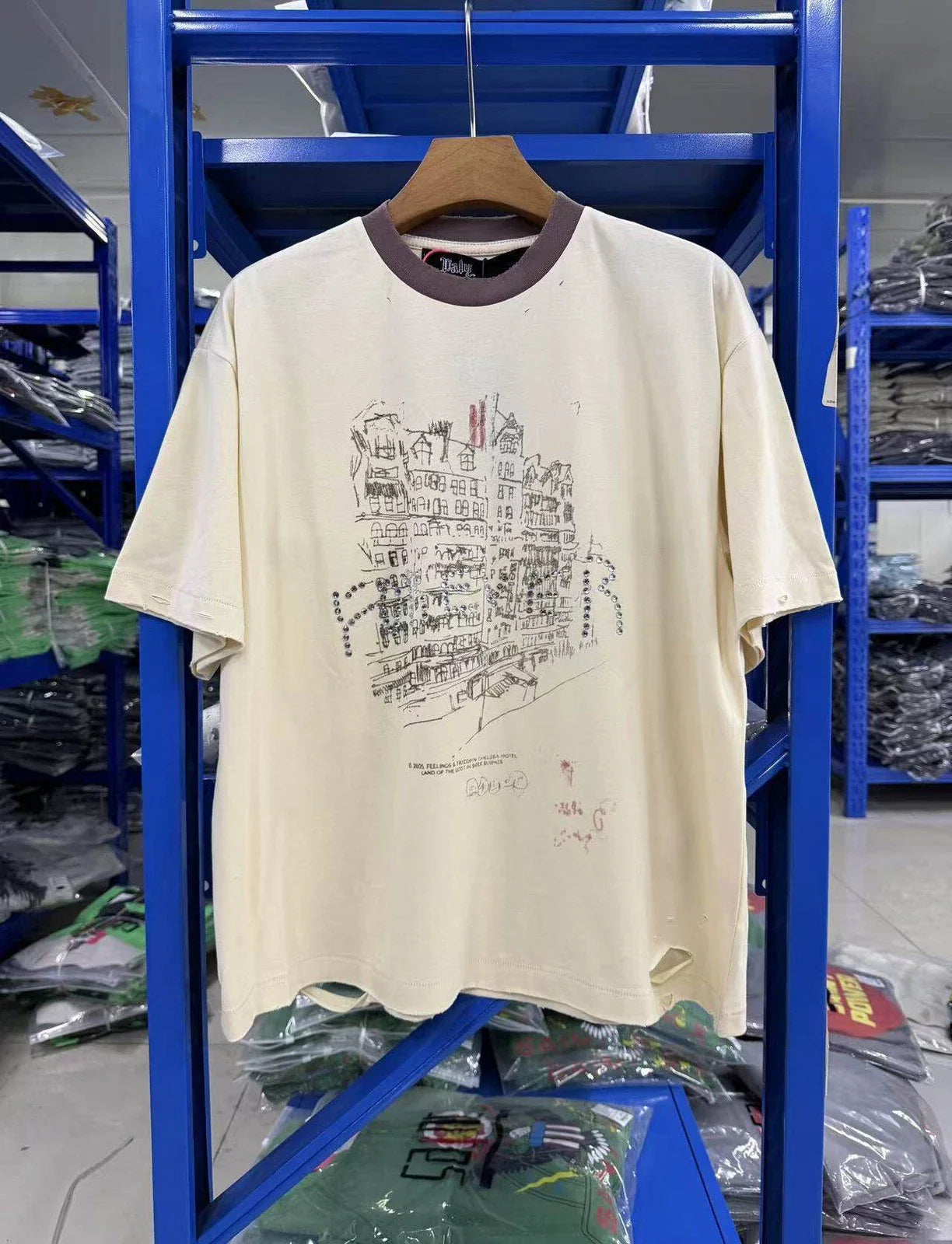 High Street Rhinestone Print Washed Distressed Loose Cotton Short Sleeve T-Shirt Unisex T-shirt, Sweatshirt, Hoodie, Long Sleeve Tee - T-Shirt, Sweatshirt, Hoodie