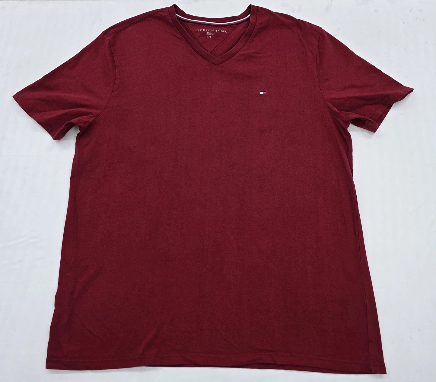 Tommy Hilfiger Men's Burgundy V-Neck T-Shirt Size L 100% Cotton Logo Unisex T-shirt, Sweatshirt, Hoodie, Long Sleeve Tee - T-Shirt, Sweatshirt, Hoodie