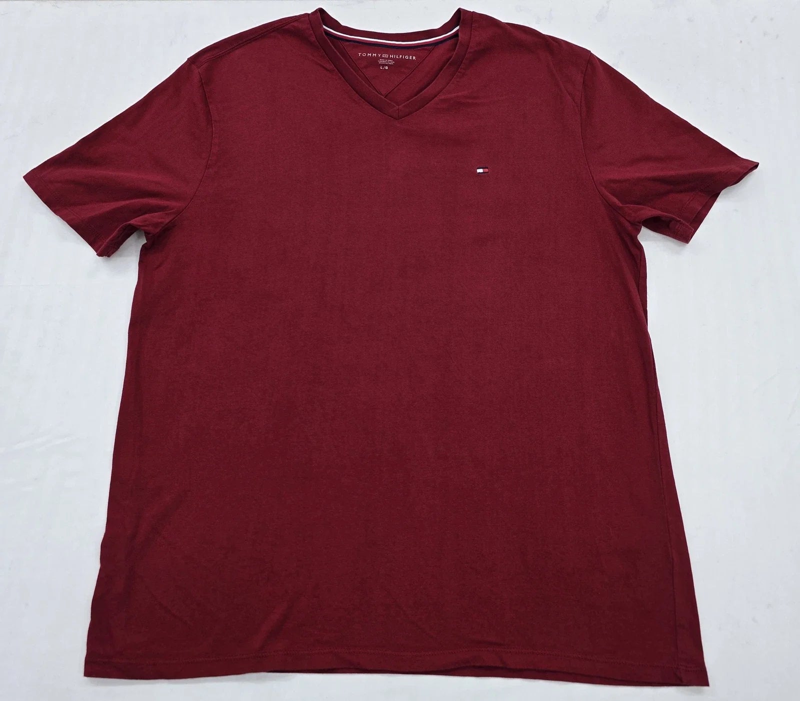 Tommy Hilfiger Men's Burgundy V-Neck T-Shirt Size L 100% Cotton Logo Unisex T-shirt, Sweatshirt, Hoodie, Long Sleeve Tee - T-Shirt, Sweatshirt, Hoodie