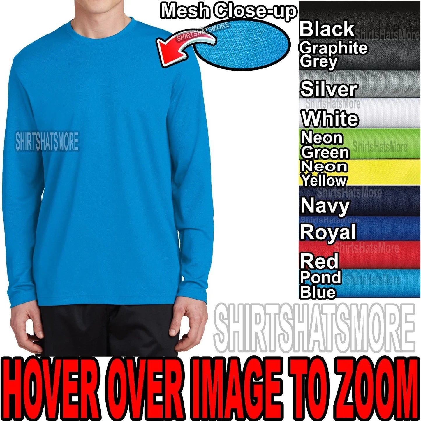 Mens Long Sleeve T-Shirt MOISTURE WICKING DriFit MICROMESH S-XL 2XL, 3XL, 4XL Unisex T-shirt, Sweatshirt, Hoodie, Long Sleeve Tee - T-Shirt, Sweatshirt, Hoodie