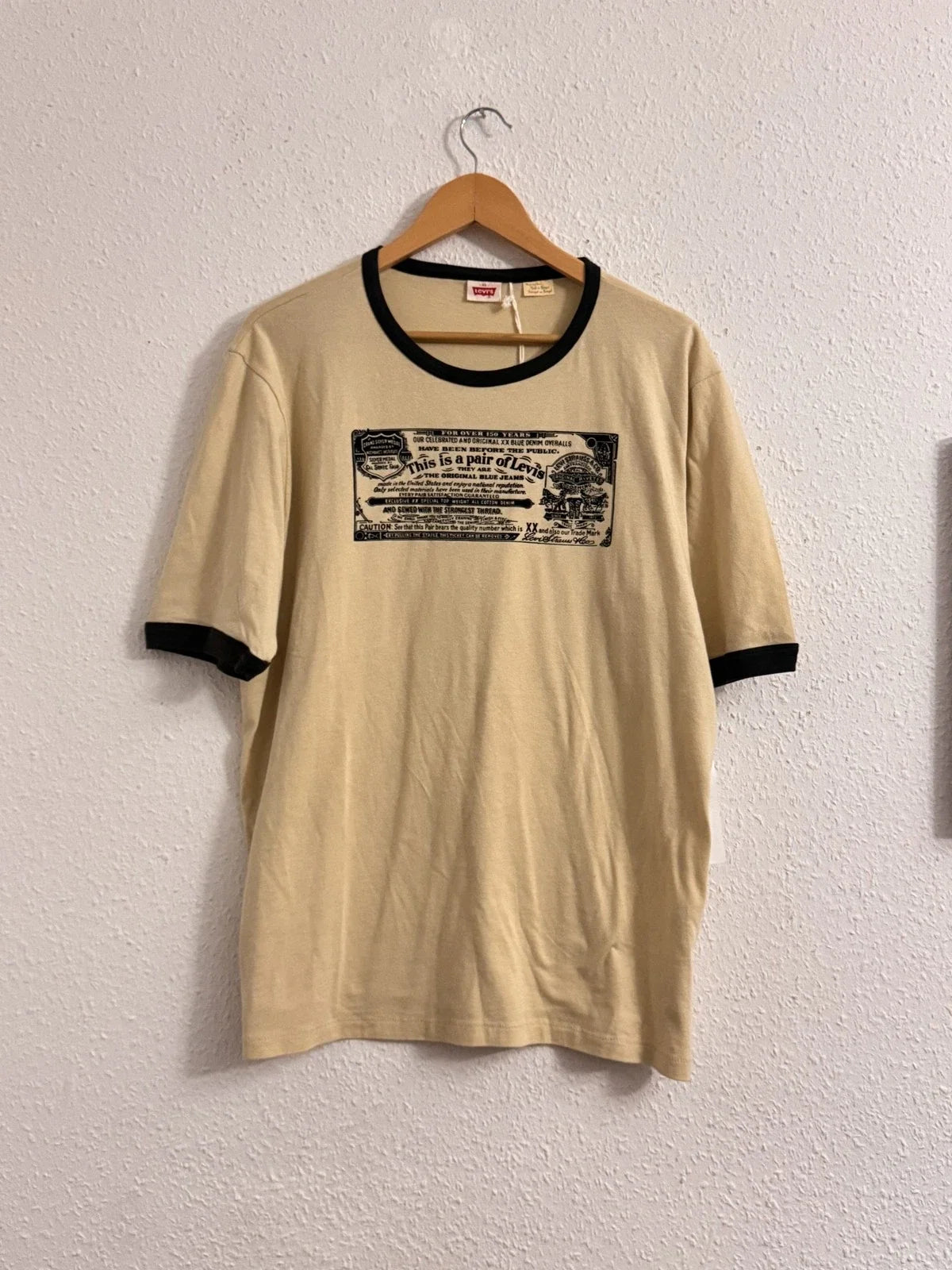 Vintage Levi's Beige & Black Graphic Ringer T-Shirt XL - Made in Unisex T-shirt, Sweatshirt, Hoodie, Long Sleeve Tee - T-Shirt, Sweatshirt, Hoodie