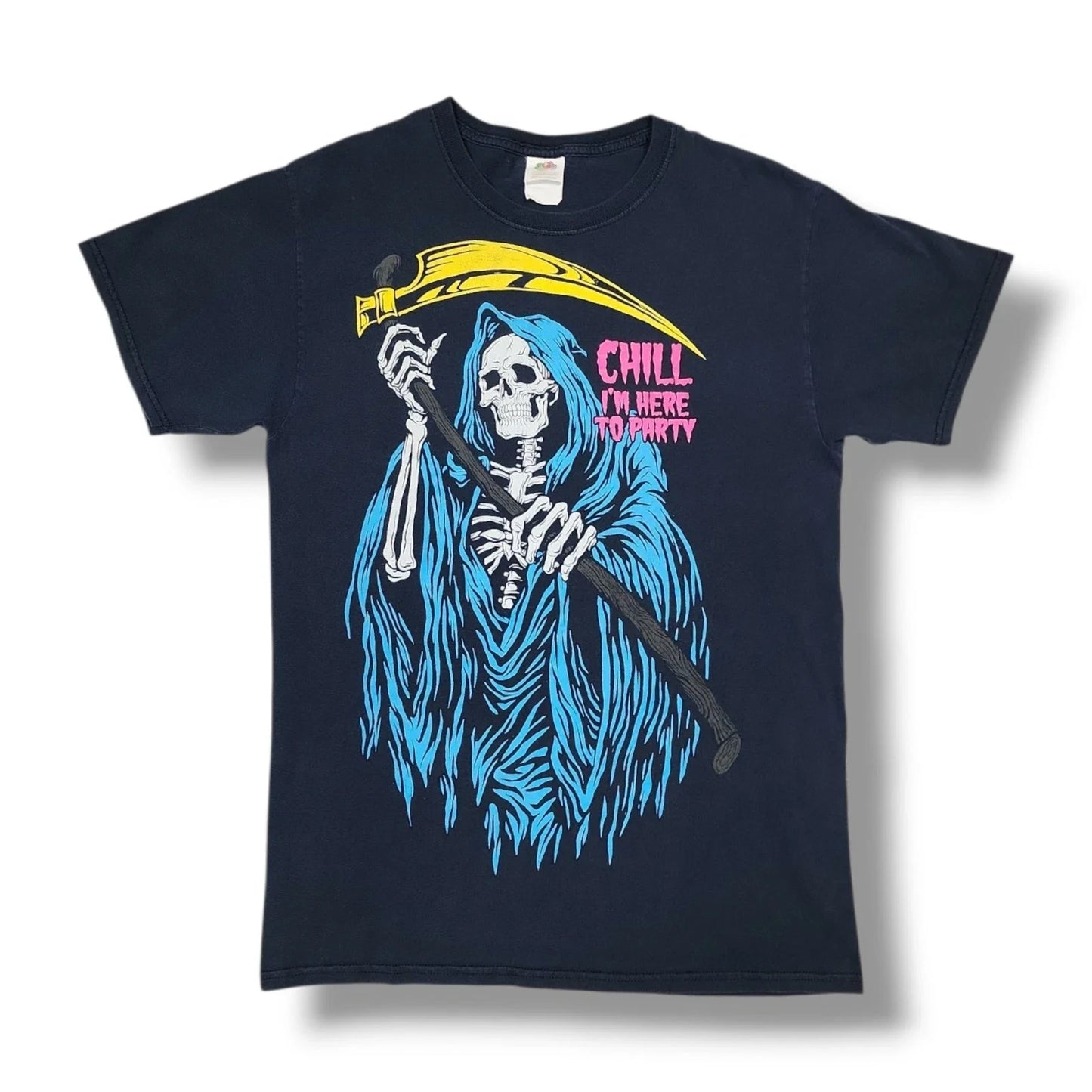 Grim Reaper Chill I'm Here to Party Halloween Skeleton Black Y2K T-Shirt Men's M Unisex T-shirt, Sweatshirt, Hoodie, Long Sleeve Tee - T-Shirt, Sweatshirt, Hoodie