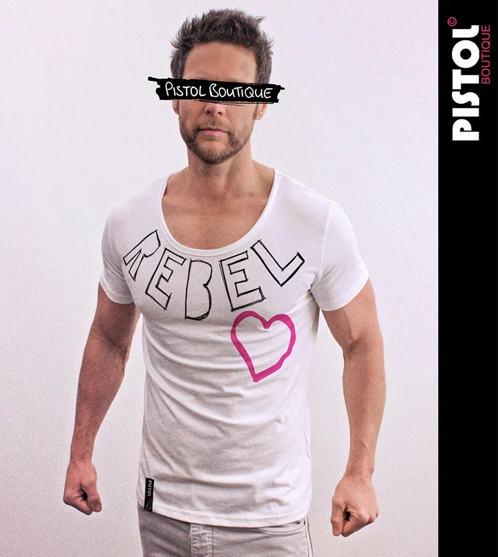 Pistol Boutique T-Shirt Uomo Fitted Bianco Collo Tondo Rebel Love Heart Unisex T-shirt, Sweatshirt, Hoodie, Long Sleeve Tee - T-Shirt, Sweatshirt, Hoodie