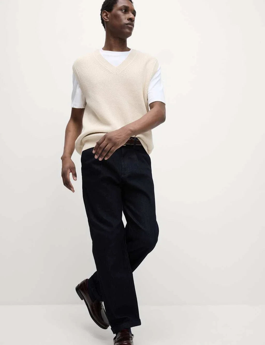 Marks & Spencer Mens Cotton Sleeveless Rib V-Neck Vest Top in Ecru - M&S Unisex T-shirt, Sweatshirt, Hoodie, Long Sleeve Tee - T-Shirt, Sweatshirt, Hoodie