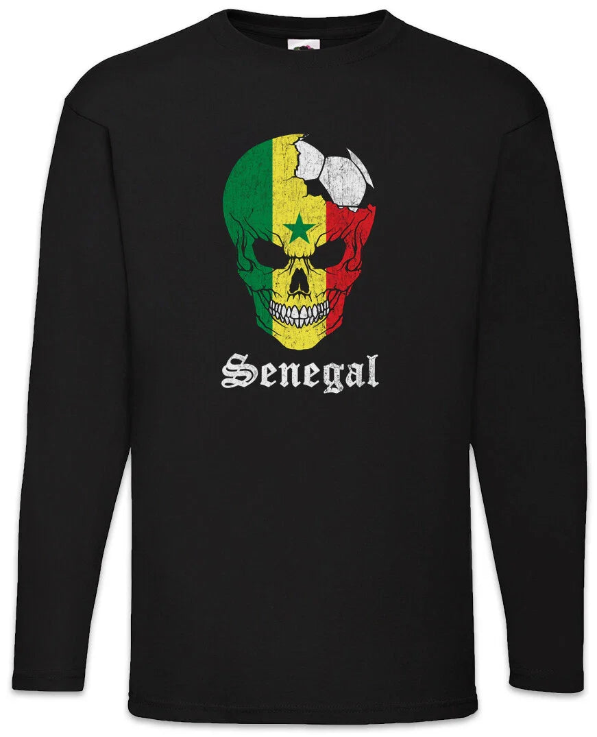 Senegal Football Skull I Men's Long Sleeve T-Shirt Senegalese Soccer Flag Unisex T-shirt, Sweatshirt, Hoodie, Long Sleeve Tee - T-Shirt, Sweatshirt, Hoodie
