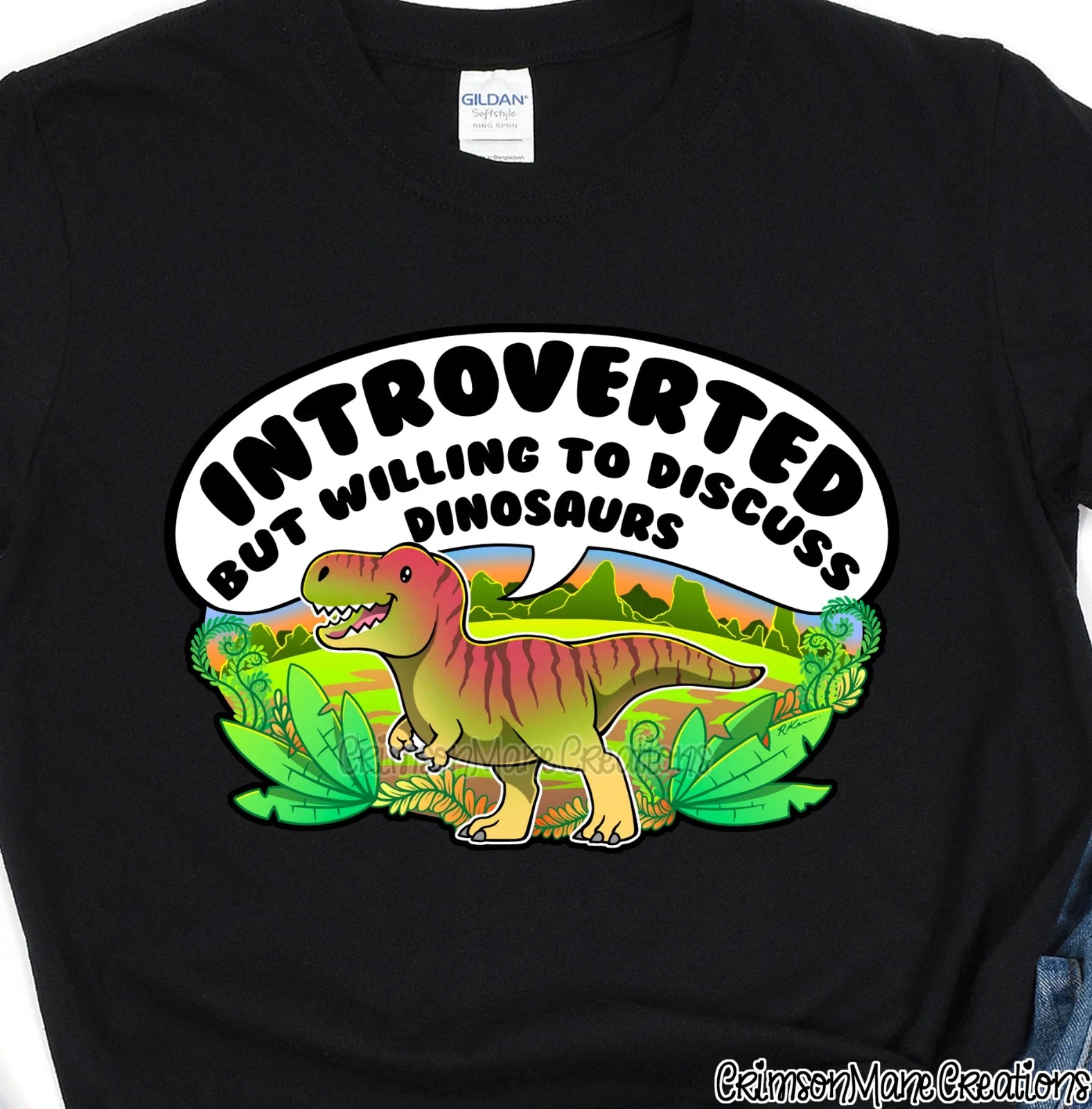 Introvert Discuss Dinosaurs Cotton T-Shirt: T-Rex Design, Kids Ladies Mens Sizes Unisex T-shirt, Sweatshirt, Hoodie, Long Sleeve Tee - T-Shirt, Sweatshirt, Hoodie