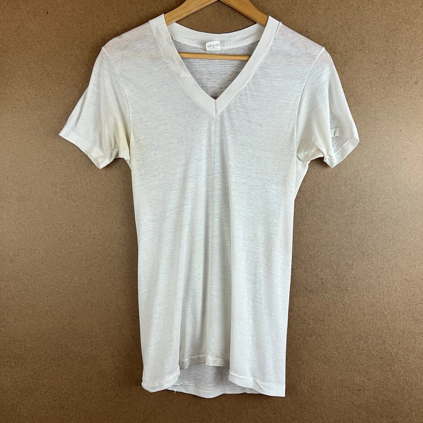 VTG 70s Sheer Kmart Blank White V-Neck Shirt XS USA Combed Cotton Unisex T-shirt, Sweatshirt, Hoodie, Long Sleeve Tee - T-Shirt, Sweatshirt, Hoodie
