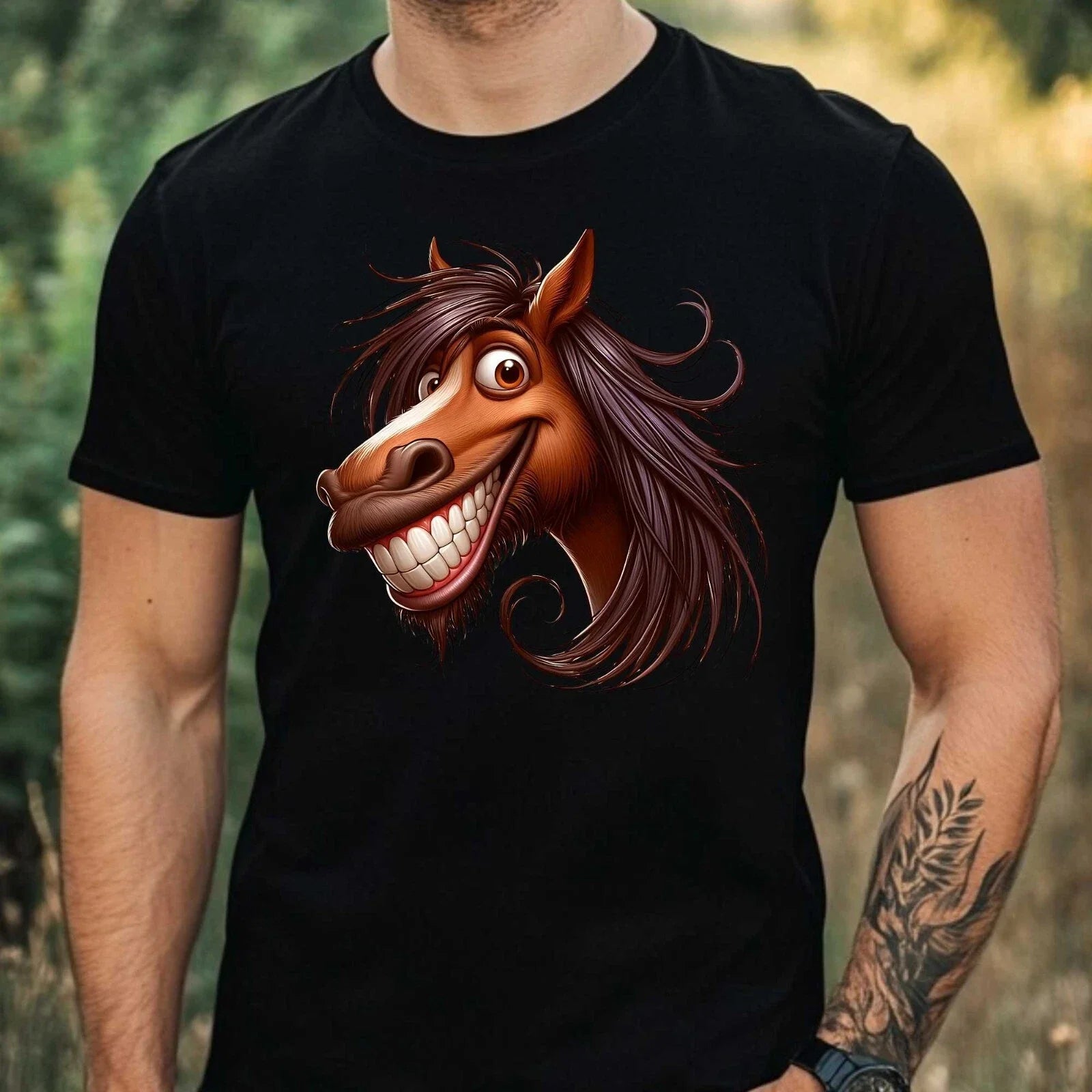 Mens Quirky Funny Horse Print Cotton T-Shirt Size XS to 5XL Unisex T-shirt, Sweatshirt, Hoodie, Long Sleeve Tee - T-Shirt, Sweatshirt, Hoodie