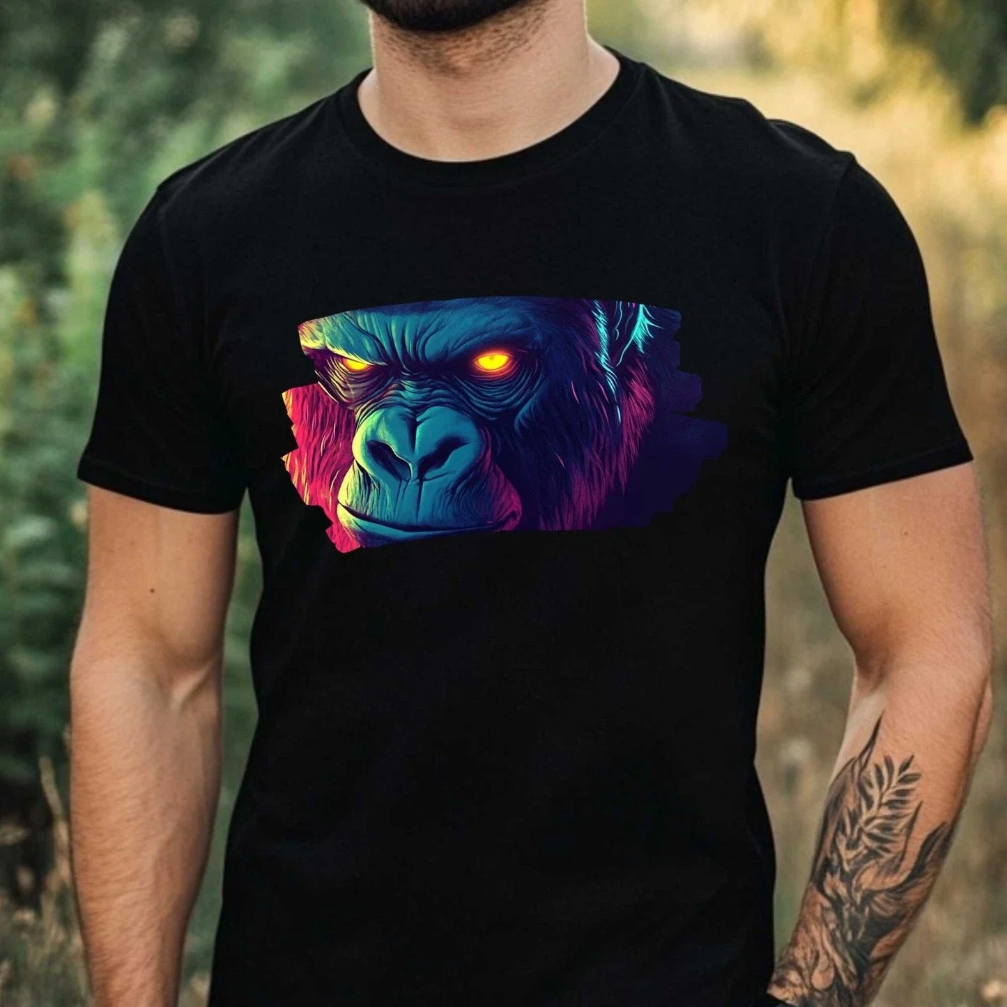 Mens Neon Gorilla Motif Cotton T-Shirt Size XS to 5XL Unisex T-shirt, Sweatshirt, Hoodie, Long Sleeve Tee - T-Shirt, Sweatshirt, Hoodie