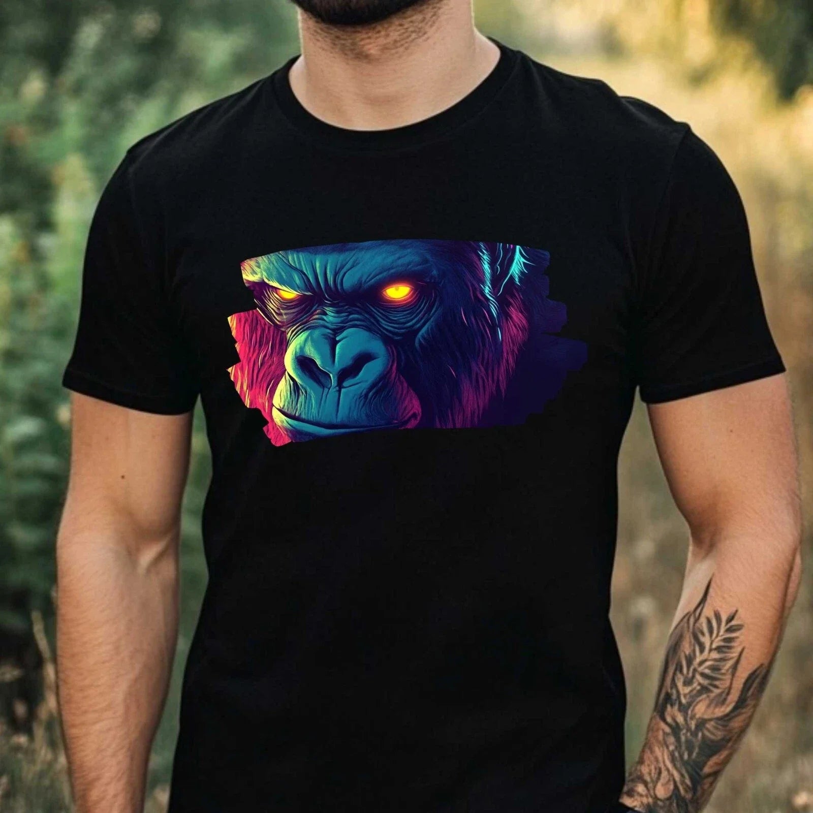 Mens Neon Gorilla Motif Cotton T-Shirt Size XS to 5XL Unisex T-shirt, Sweatshirt, Hoodie, Long Sleeve Tee - T-Shirt, Sweatshirt, Hoodie