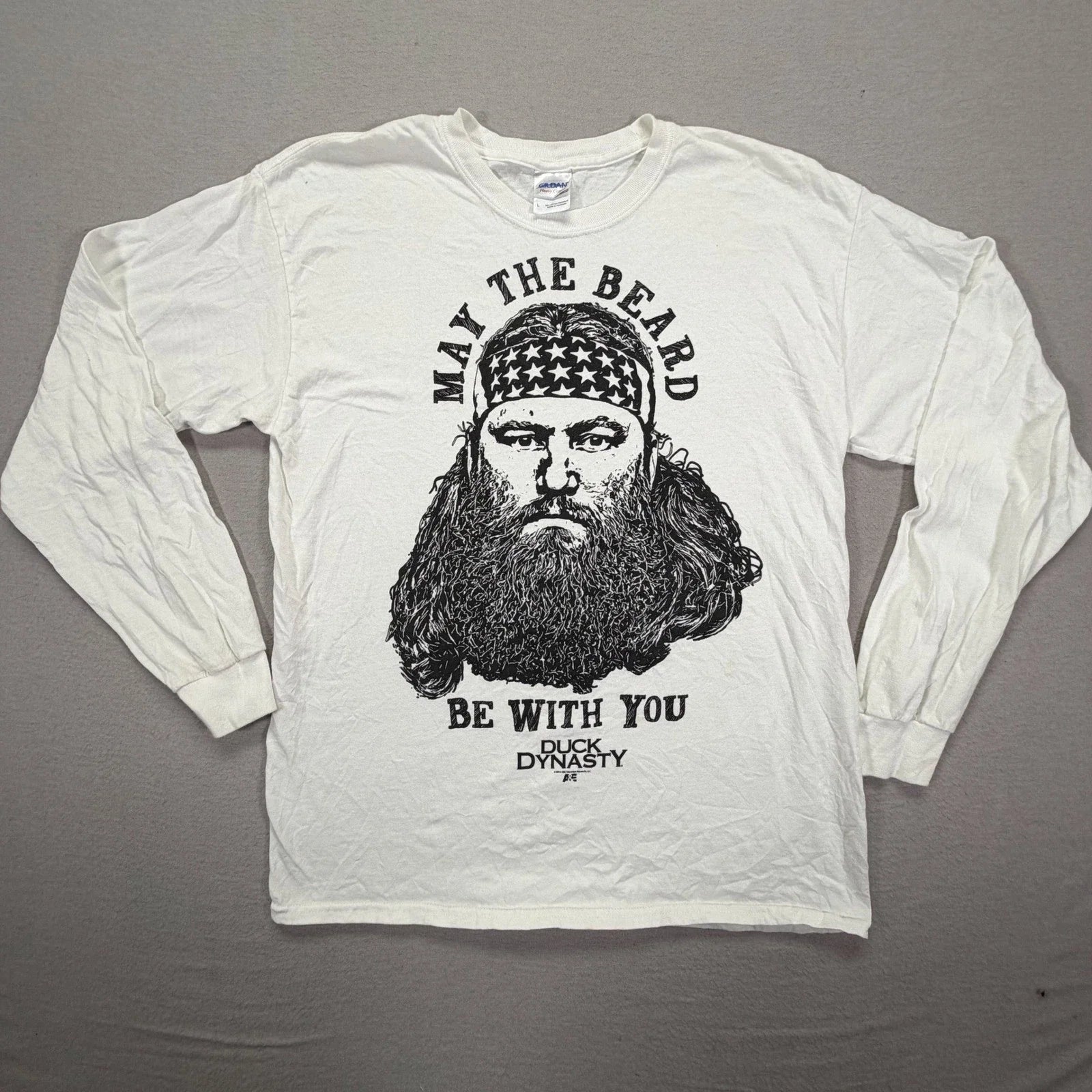 Gildan Duck Dynasty Shirt Mens L White May The Beard Be With You Long Sleeve Unisex T-shirt, Sweatshirt, Hoodie, Long Sleeve Tee - T-Shirt, Sweatshirt, Hoodie