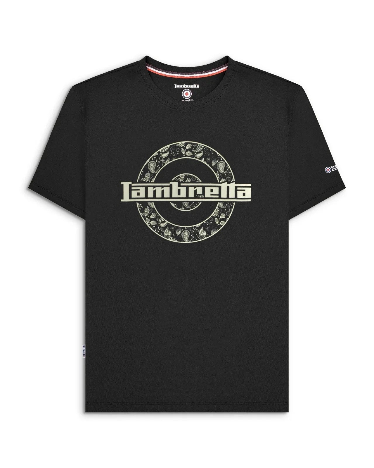 Lambretta Mens Black Paisley Target Logo Smart Classic Retro T-Shirt Unisex T-shirt, Sweatshirt, Hoodie, Long Sleeve Tee - T-Shirt, Sweatshirt, Hoodie