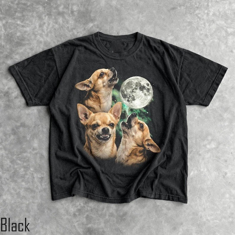 90s Three Chihuahuas T-Shirt Men & Women's Unisex Graphic Tee Full Moon Howl Unisex T-shirt, Sweatshirt, Hoodie, Long Sleeve Tee - T-Shirt, Sweatshirt, Hoodie