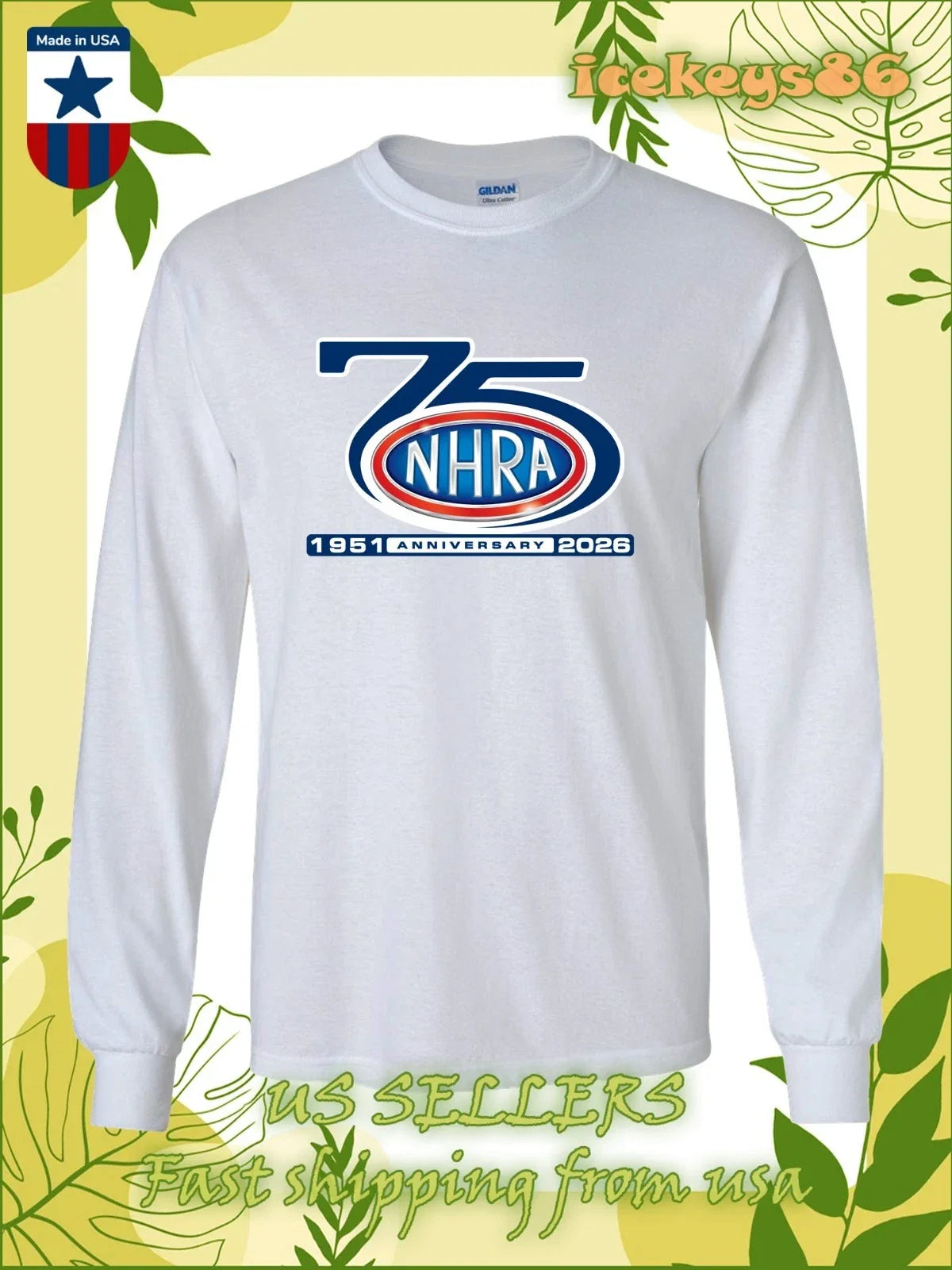 New Tee NHRA 75th Anniversary Logo Men's Long Sleeve T-Shirt American T-Shirt Unisex T-shirt, Sweatshirt, Hoodie, Long Sleeve Tee - T-Shirt, Sweatshirt, Hoodie