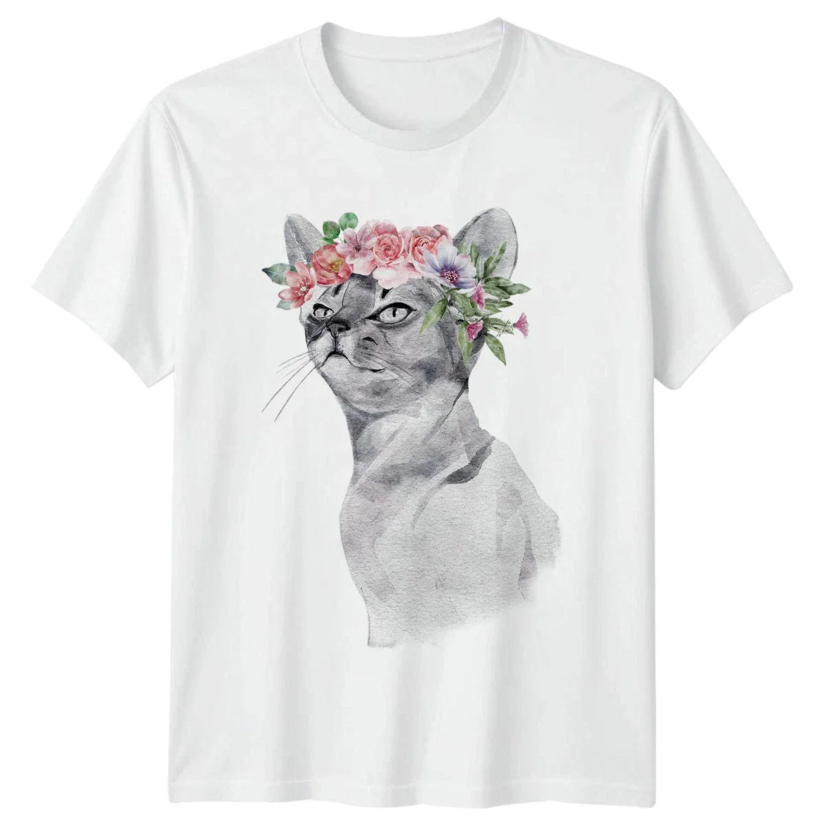 Boho Watercolor Cat With Flower Womens T-Shirt Floral Art Cat Lover Gift For Her Unisex T-shirt, Sweatshirt, Hoodie, Long Sleeve Tee - T-Shirt, Sweatshirt, Hoodie