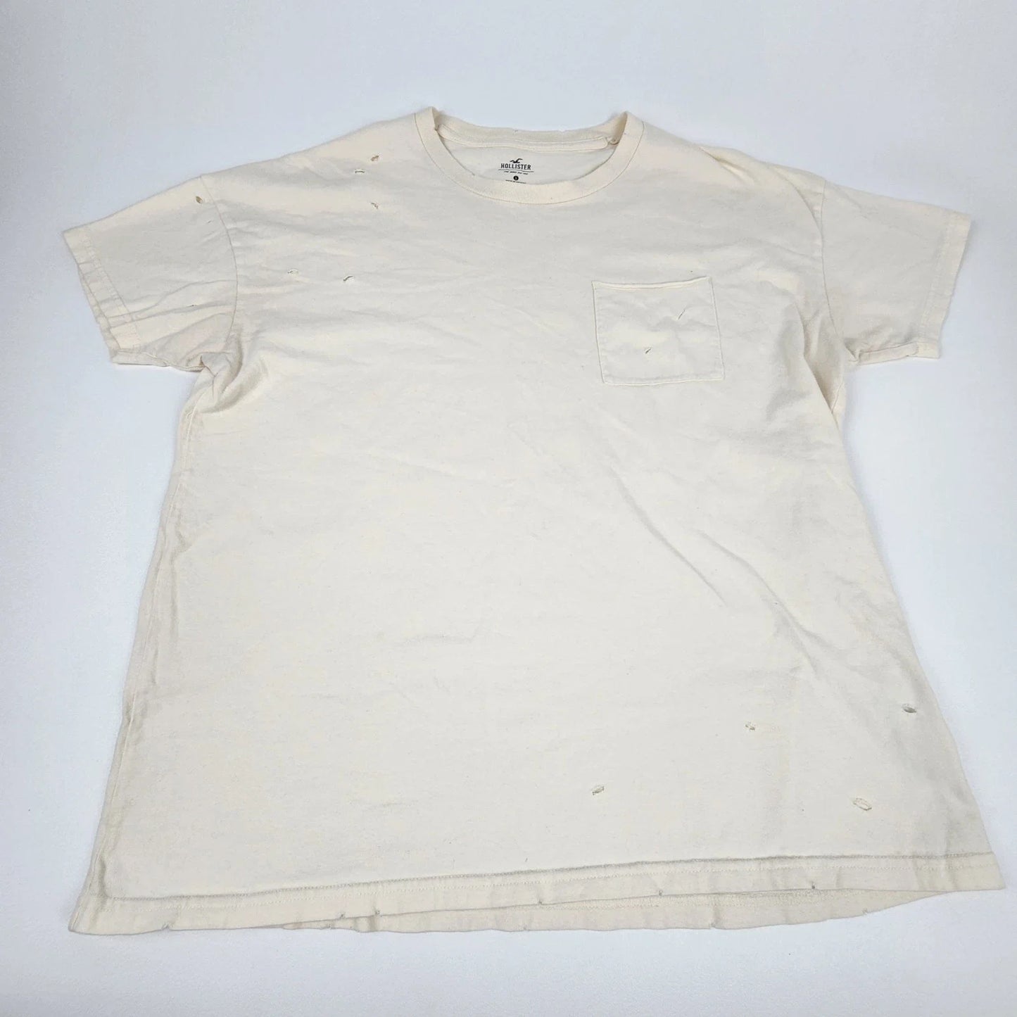 Hollister Pocket Shirt Mens Small White Distressed Grunge Heavyweight Crew Neck Unisex T-shirt, Sweatshirt, Hoodie, Long Sleeve Tee - T-Shirt, Sweatshirt, Hoodie