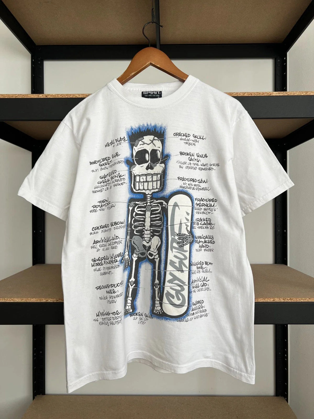 Vintage Spirit Skateboards Skeleton Skull Y2k White T-shirt Sz S Unisex T-shirt, Sweatshirt, Hoodie, Long Sleeve Tee - T-Shirt, Sweatshirt, Hoodie