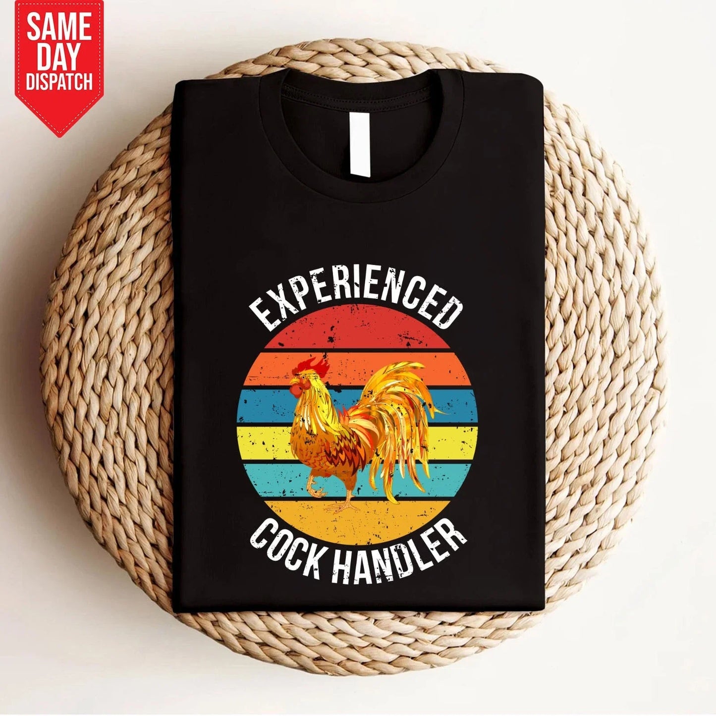 Experienced Cock Handler T Shirt Printed Pun Chicken Farm Vintage Gift Funny Top Unisex T-shirt, Sweatshirt, Hoodie, Long Sleeve Tee - T-Shirt, Sweatshirt, Hoodie