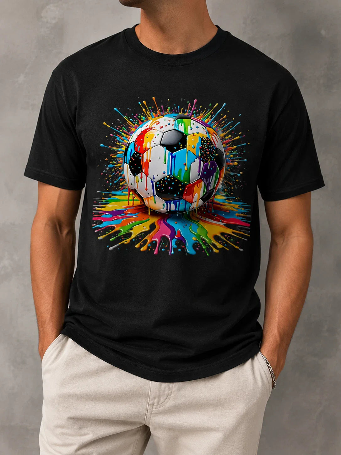 Colorful Soccer Ball Paint Splash Graphic T-Shirt Sports Art Tee Unisex T-shirt, Sweatshirt, Hoodie, Long Sleeve Tee - T-Shirt, Sweatshirt, Hoodie