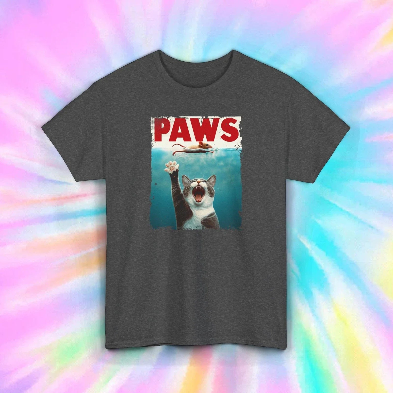 Paws T-Shirt | Funny Cat Jaws Parody Graphic Tee | S-5XL Unisex T-shirt, Sweatshirt, Hoodie, Long Sleeve Tee - T-Shirt, Sweatshirt, Hoodie