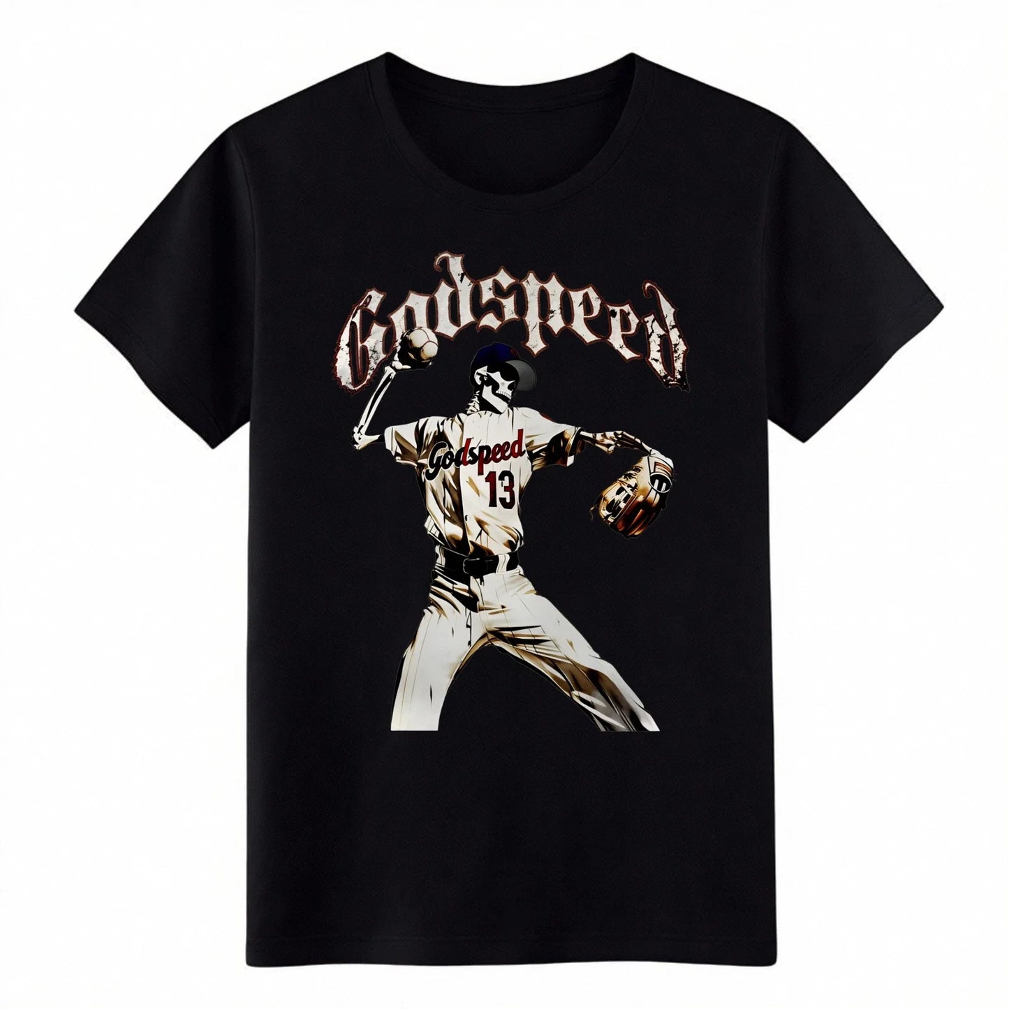 Godspeed Skeleton Baseball Pitcher T-Shirt Gothic Sports Graphic Streetwear Tee Unisex T-shirt, Sweatshirt, Hoodie, Long Sleeve Tee - T-Shirt, Sweatshirt, Hoodie