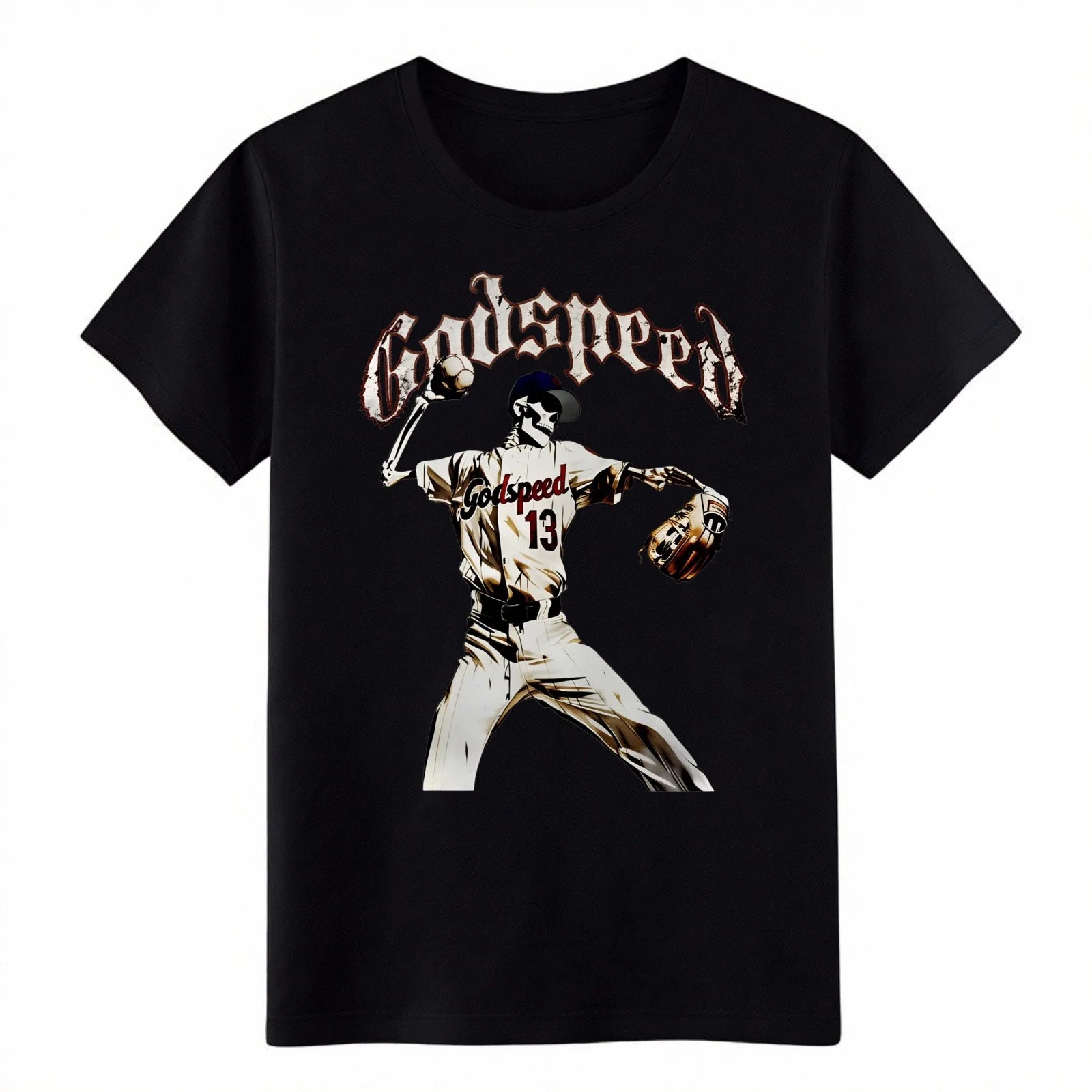 Godspeed Skeleton Baseball Pitcher T-Shirt Gothic Sports Graphic Streetwear Tee Unisex T-shirt, Sweatshirt, Hoodie, Long Sleeve Tee - T-Shirt, Sweatshirt, Hoodie