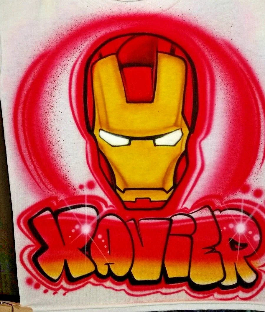 Custom Airbrushed Iron Man Shirt with Name (Sizes 6 months - Adult 5XL) Unisex T-shirt, Sweatshirt, Hoodie, Long Sleeve Tee - T-Shirt, Sweatshirt, Hoodie
