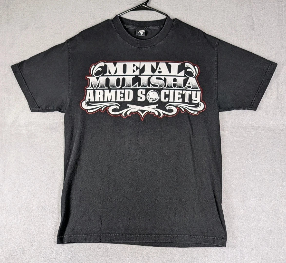 Metal Mulisha Mens Large Black Graphic T Shirt Armed Society Skull Biker Y2K Tee Unisex T-shirt, Sweatshirt, Hoodie, Long Sleeve Tee - T-Shirt, Sweatshirt, Hoodie
