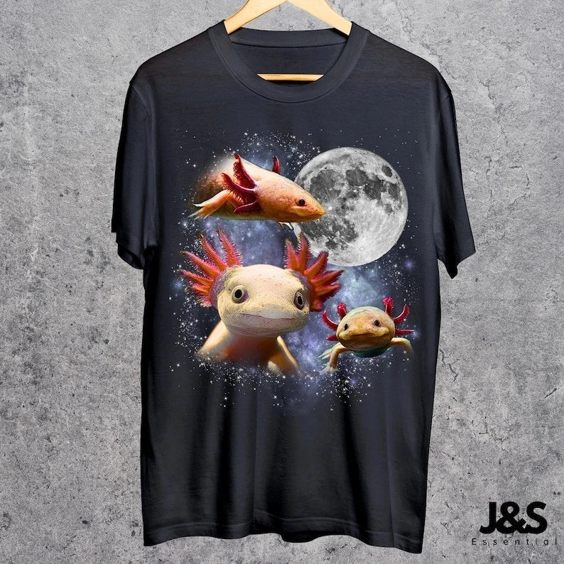 Three Axolotl Retro Graphic T-shirts, Vintage Axolotl Moon Tshirt, Axolotl Shirt Unisex T-shirt, Sweatshirt, Hoodie, Long Sleeve Tee - T-Shirt, Sweatshirt, Hoodie