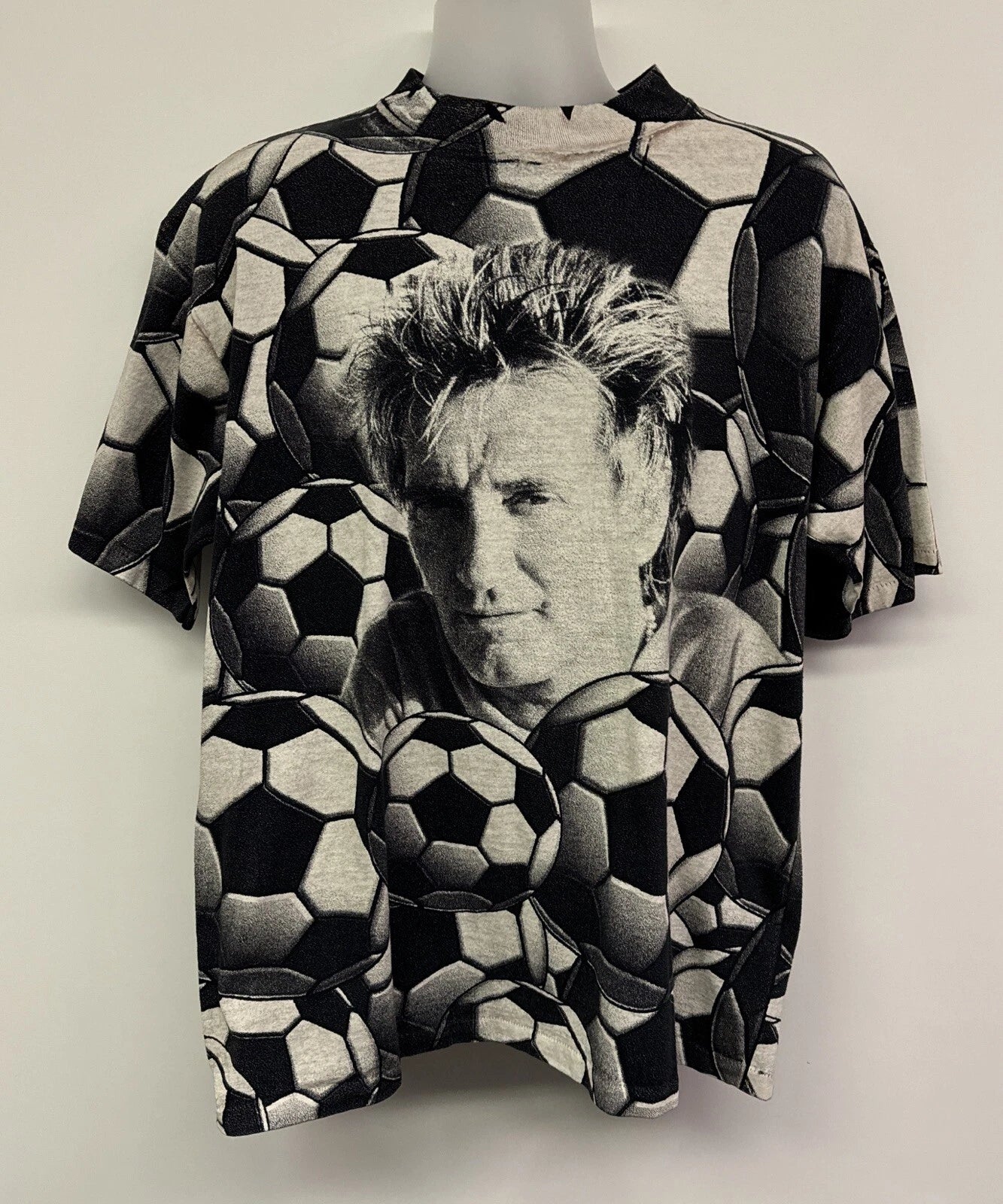 Vintage 90s Rod Stewart Soccer Ball AOP All Over Print T Shirt XL Unisex T-shirt, Sweatshirt, Hoodie, Long Sleeve Tee - T-Shirt, Sweatshirt, Hoodie