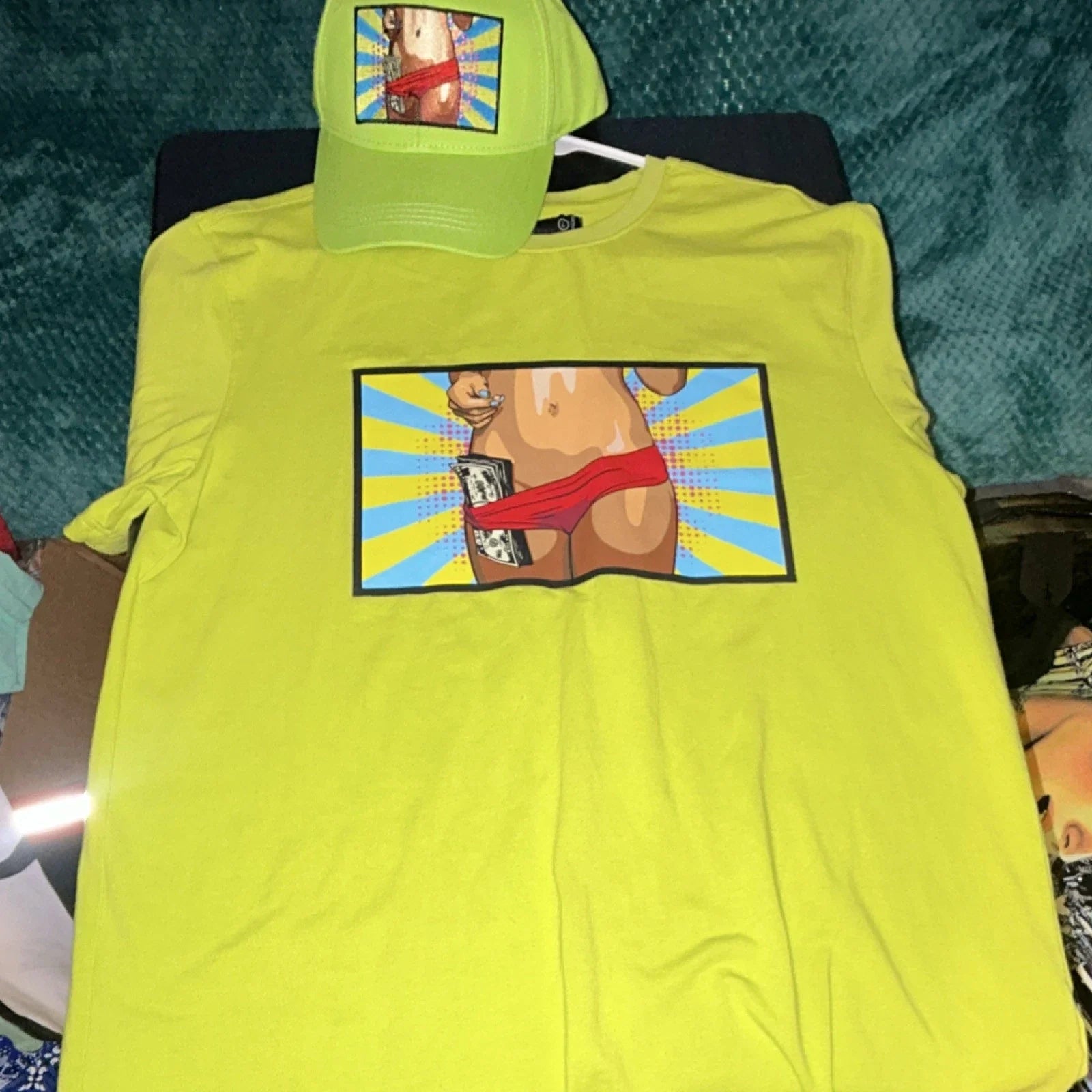 Men's Yellow Pop Art Graphic Print T-Shirt Crew Neck Short Sleeve Cap Set Unisex T-shirt, Sweatshirt, Hoodie, Long Sleeve Tee - T-Shirt, Sweatshirt, Hoodie