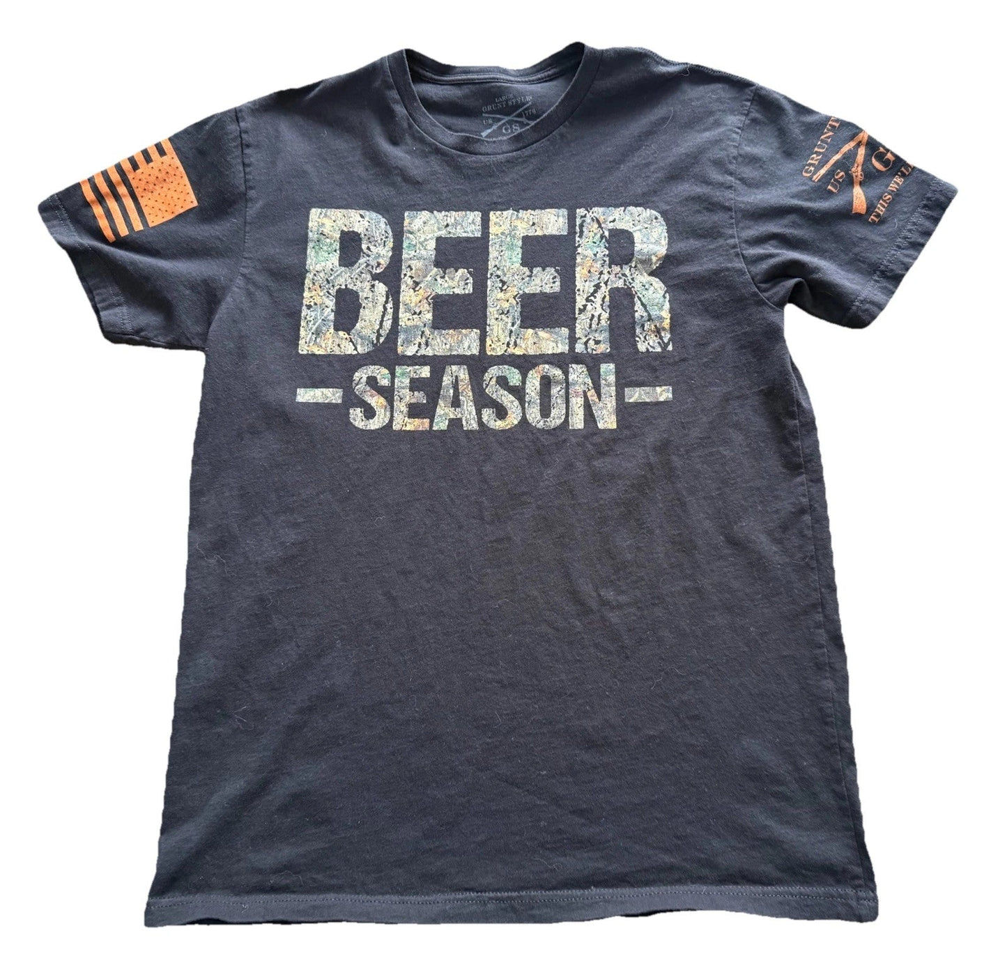 Grunt Style Camo Beer Season T Shirt Mens Large Black Short Sleeve USA Flag Tee Unisex T-shirt, Sweatshirt, Hoodie, Long Sleeve Tee - T-Shirt, Sweatshirt, Hoodie