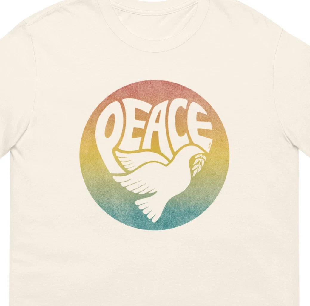 Peace Shirt Women Hippie Boho Dove Heart Graphic Tee Vintage Gradient Love Unisex T-shirt, Sweatshirt, Hoodie, Long Sleeve Tee - T-Shirt, Sweatshirt, Hoodie