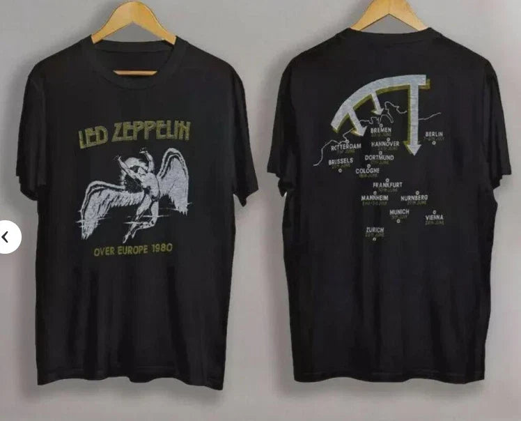 Vintage 1980 Led Zeppelin Over Europe Tour Last Concert T-Shirt New Gildan Doubl Unisex T-shirt, Sweatshirt, Hoodie, Long Sleeve Tee - T-Shirt, Sweatshirt, Hoodie