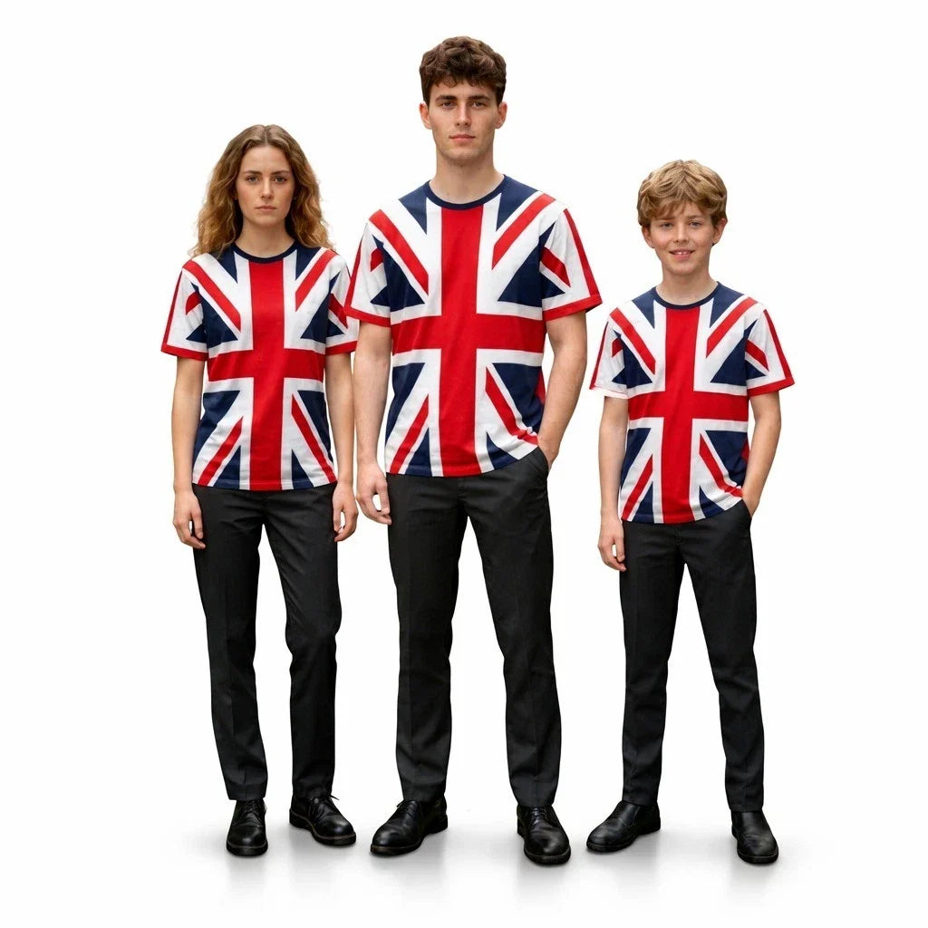 Union Jack T Shirt UK Flag Tee Unisex 100% Cotton Kids Adults Crew Neck Unisex T-shirt, Sweatshirt, Hoodie, Long Sleeve Tee - T-Shirt, Sweatshirt, Hoodie
