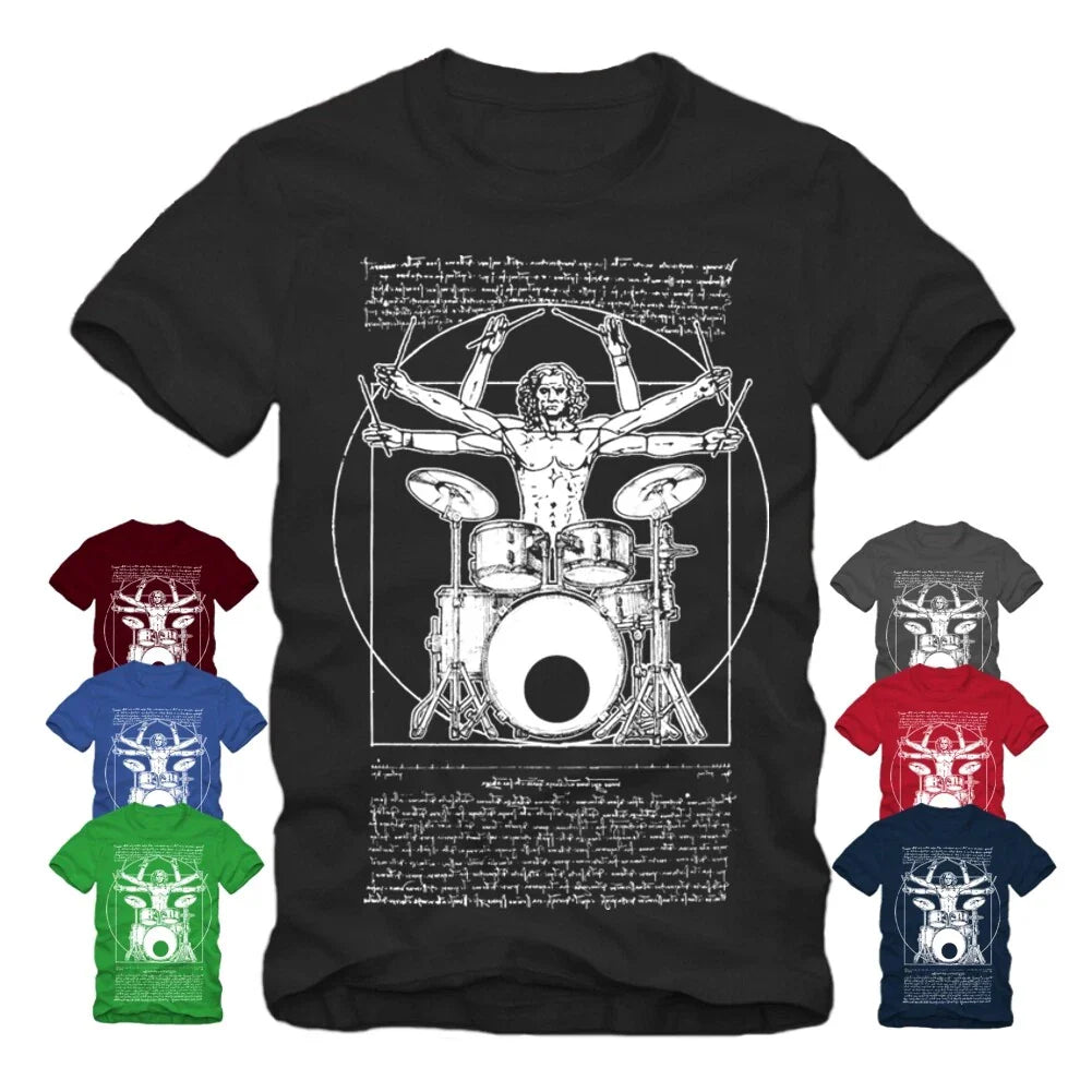 Drummer T-Shirt S-XXXXL DA Vinci Drums Rock Band Musicians Gifts Leonardo Unisex T-shirt, Sweatshirt, Hoodie, Long Sleeve Tee - T-Shirt, Sweatshirt, Hoodie