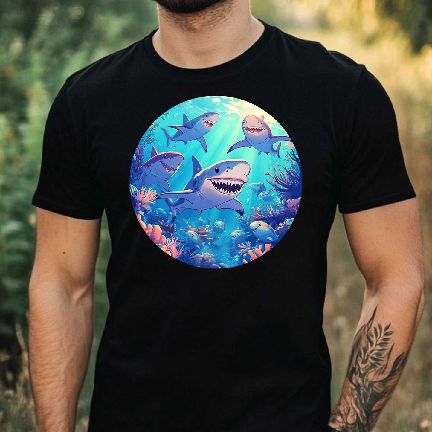 Mens Group Of Sharks Motif Cotton T-Shirt Size XS to 5XL Unisex T-shirt, Sweatshirt, Hoodie, Long Sleeve Tee - T-Shirt, Sweatshirt, Hoodie