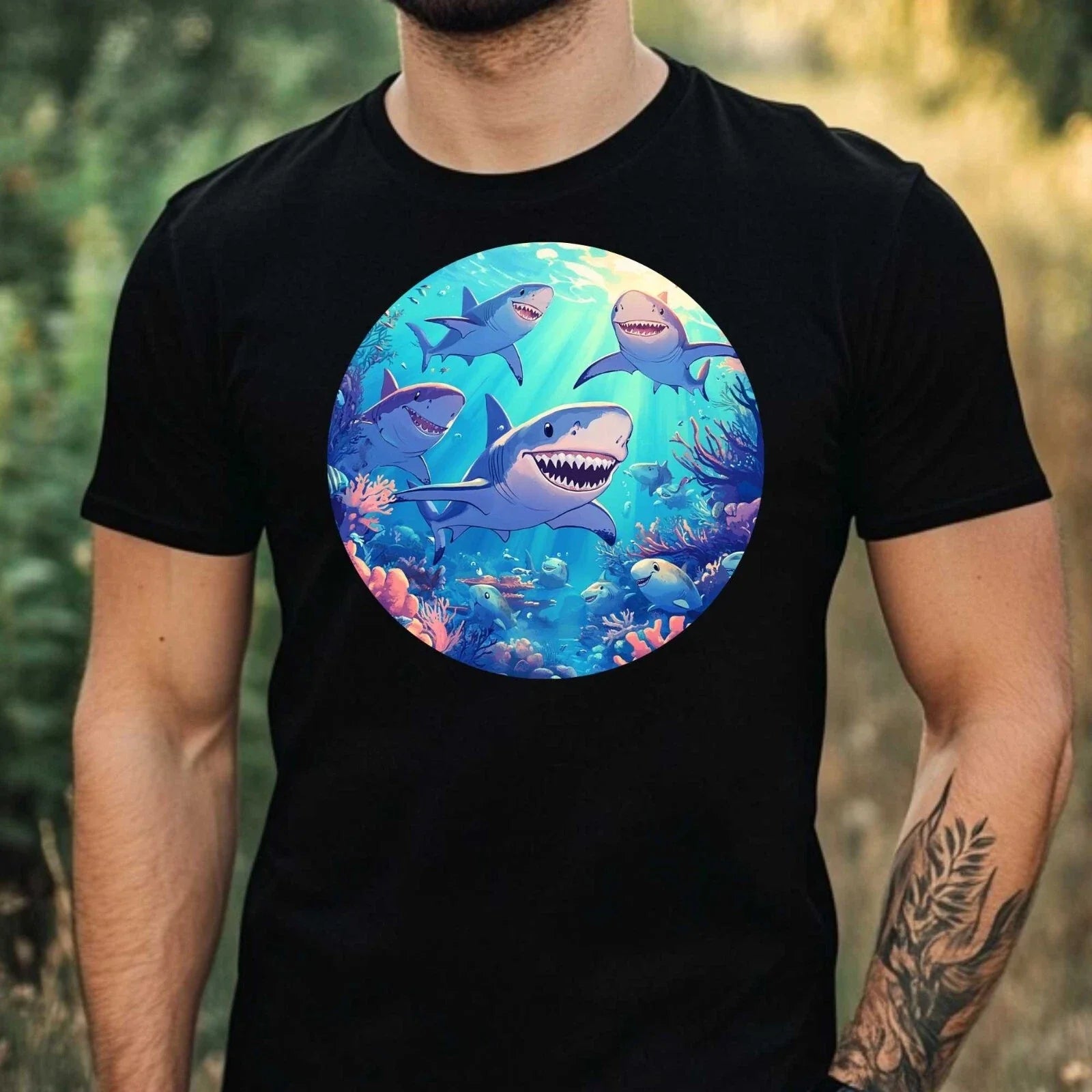 Mens Group Of Sharks Motif Cotton T-Shirt Size XS to 5XL Unisex T-shirt, Sweatshirt, Hoodie, Long Sleeve Tee - T-Shirt, Sweatshirt, Hoodie