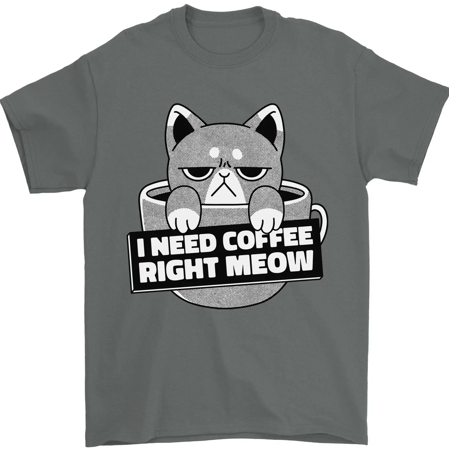 Cat I Need Coffee Right Meow Funny Mens T-Shirt 100% Cotton Unisex T-shirt, Sweatshirt, Hoodie, Long Sleeve Tee - T-Shirt, Sweatshirt, Hoodie