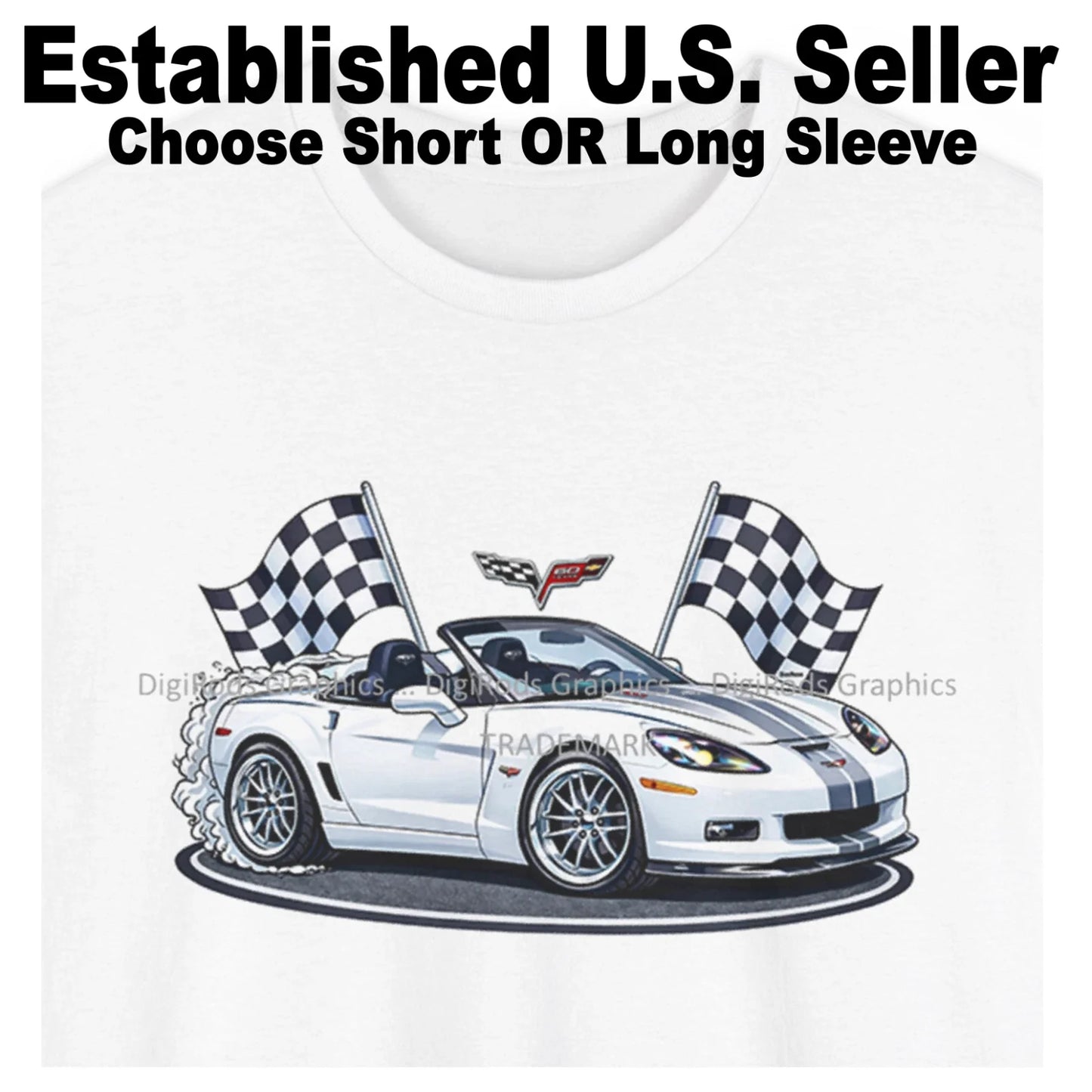 DigiRods Chevy Corvette C6 2013 60th Anniversary  Cartoon Car T Shirt Unisex T-shirt, Sweatshirt, Hoodie, Long Sleeve Tee - T-Shirt, Sweatshirt, Hoodie