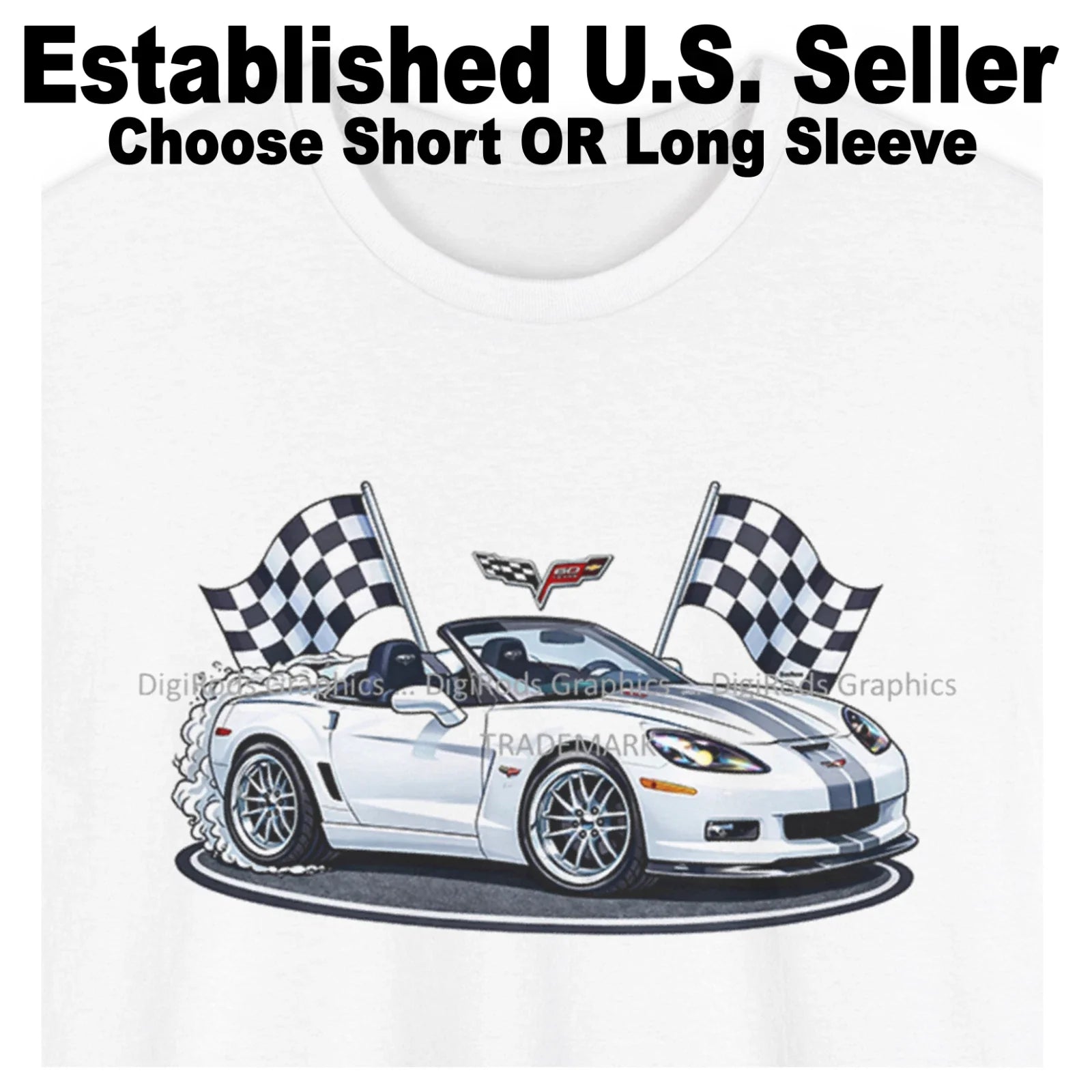 DigiRods Chevy Corvette C6 2013 60th Anniversary  Cartoon Car T Shirt Unisex T-shirt, Sweatshirt, Hoodie, Long Sleeve Tee - T-Shirt, Sweatshirt, Hoodie