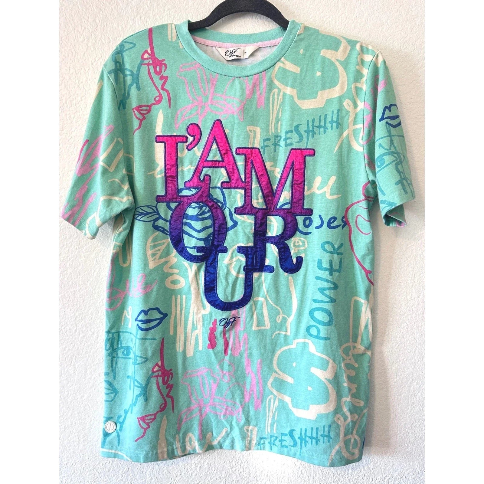 Original Fables L'AMOUR Streetwear Artsy Teal Graffiti Print Graphic Tee SZ M Unisex T-shirt, Sweatshirt, Hoodie, Long Sleeve Tee - T-Shirt, Sweatshirt, Hoodie