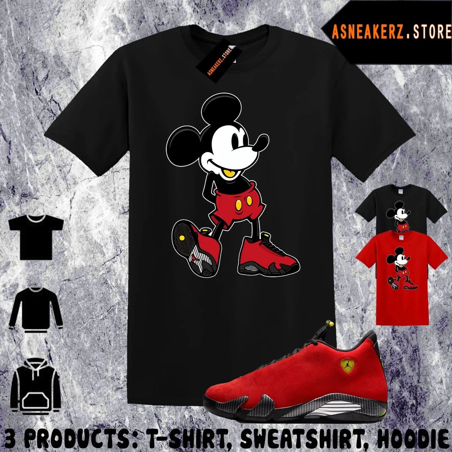 Tee Shirt Matching AJ 14 Ferrari 2025 Match Sneaker Sneakerhead M Mouse T-Shirt Unisex T-shirt, Sweatshirt, Hoodie, Long Sleeve Tee - T-Shirt, Sweatshirt, Hoodie