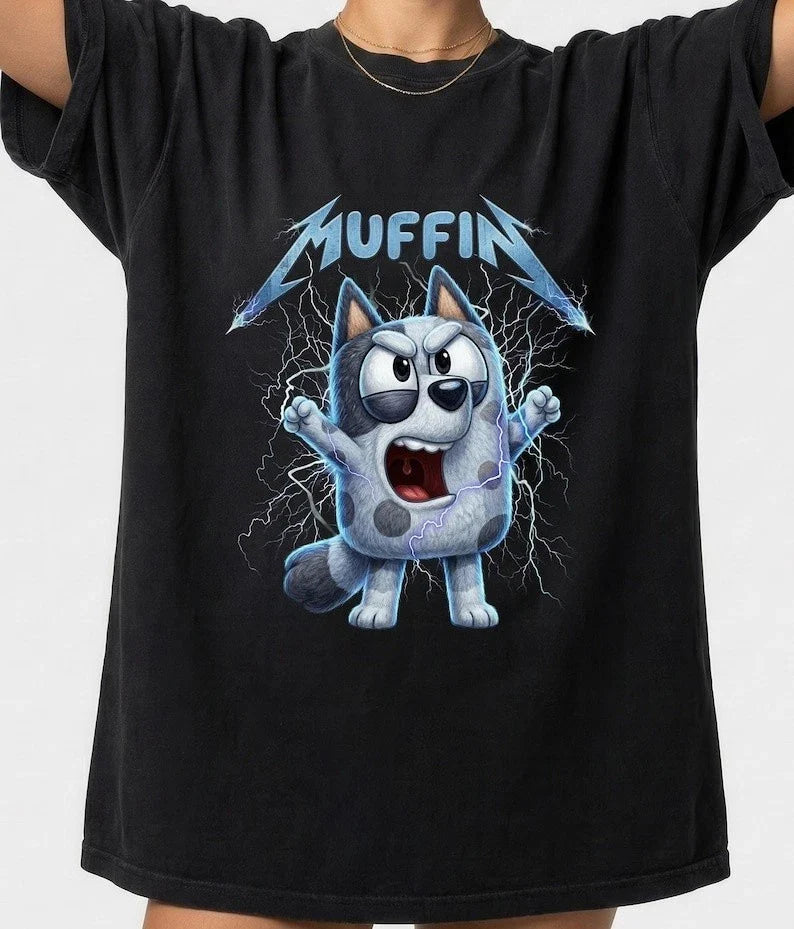 Bluey Heavy Metal Muffin Shirt, Angry Heeler Dog Tee, Funny Cartoon Metalhead Pa Unisex T-shirt, Sweatshirt, Hoodie, Long Sleeve Tee - T-Shirt, Sweatshirt, Hoodie